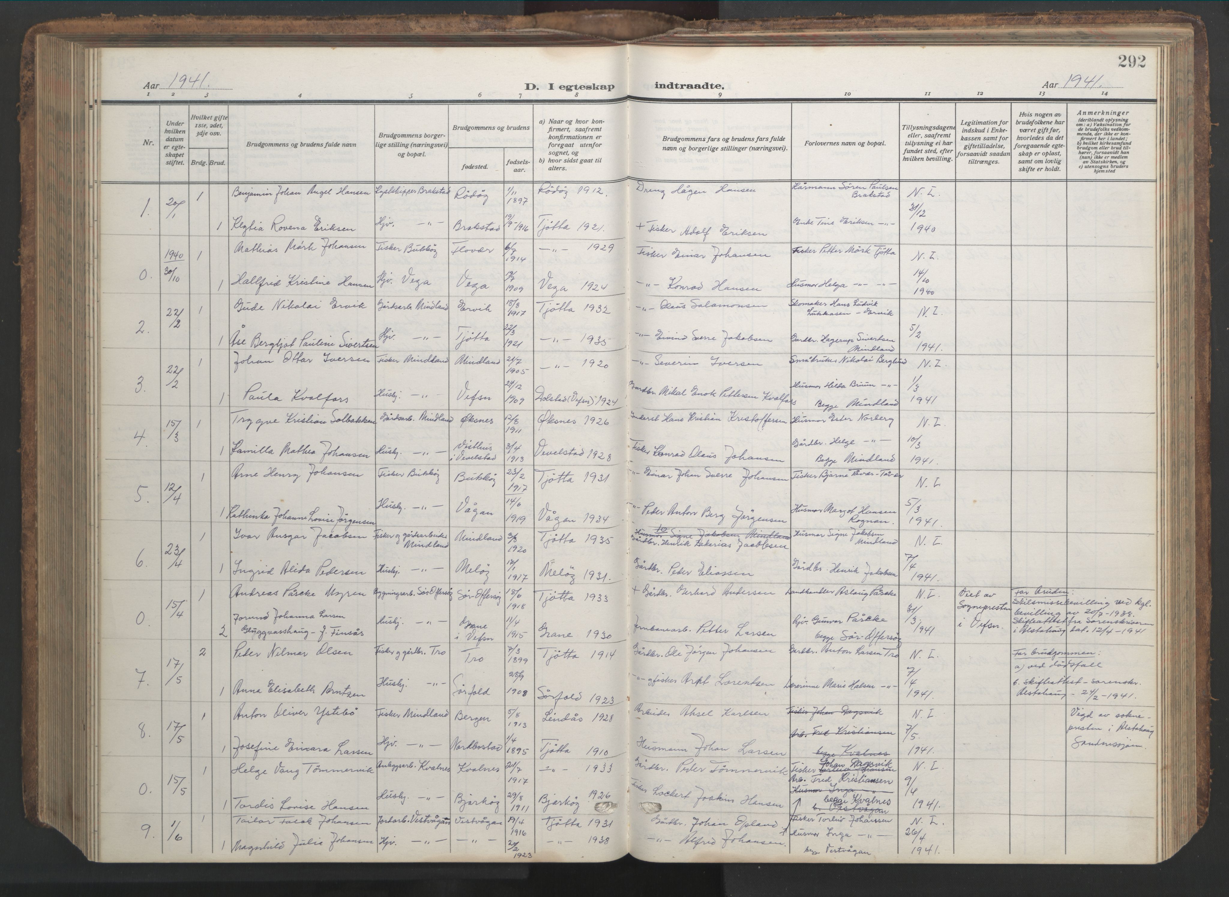 Ministerialprotokoller, klokkerbøker og fødselsregistre - Nordland, AV/SAT-A-1459/817/L0269: Parish register (copy) no. 817C04, 1921-1949, p. 292