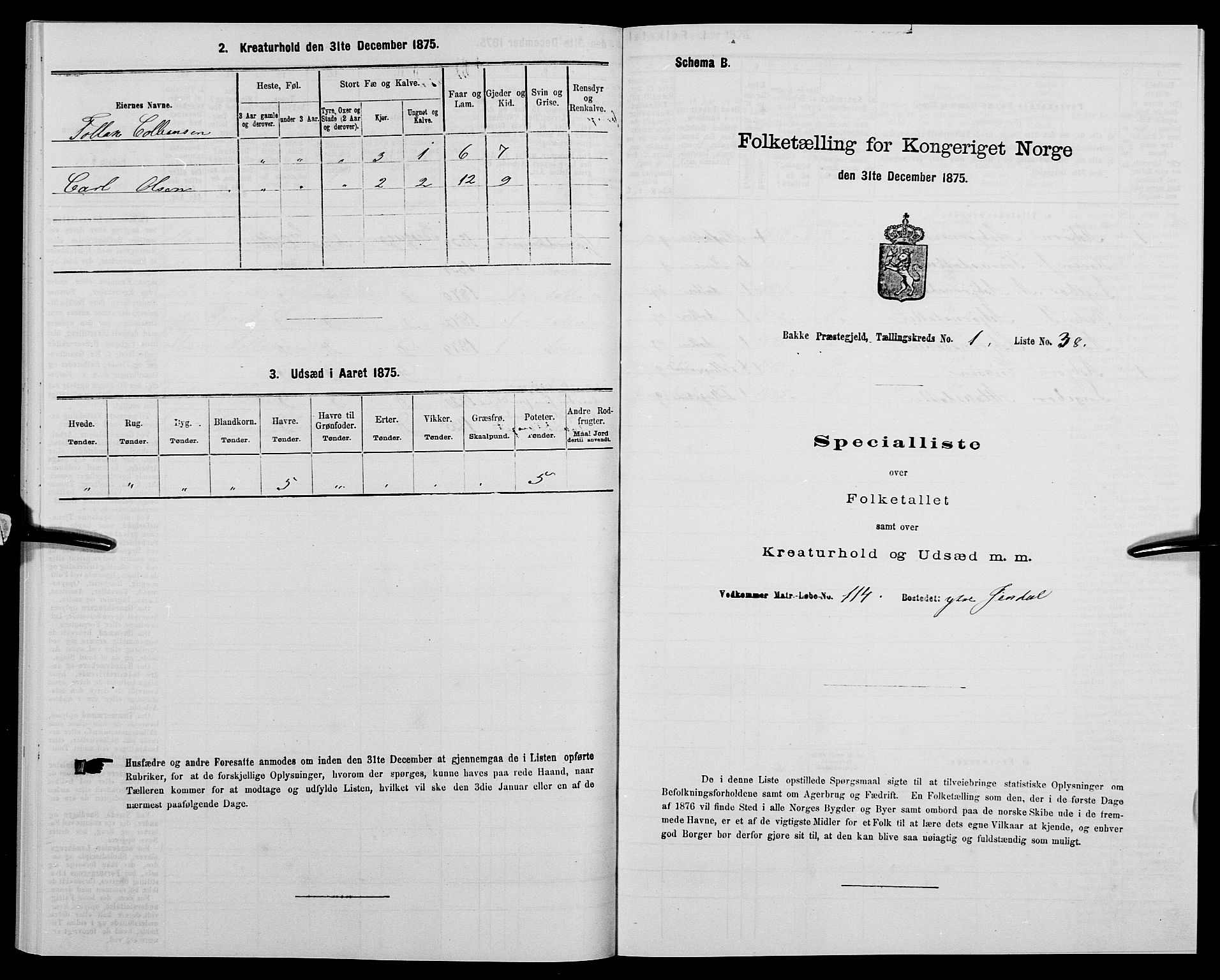 SAK, 1875 census for 1045P Bakke, 1875, p. 132