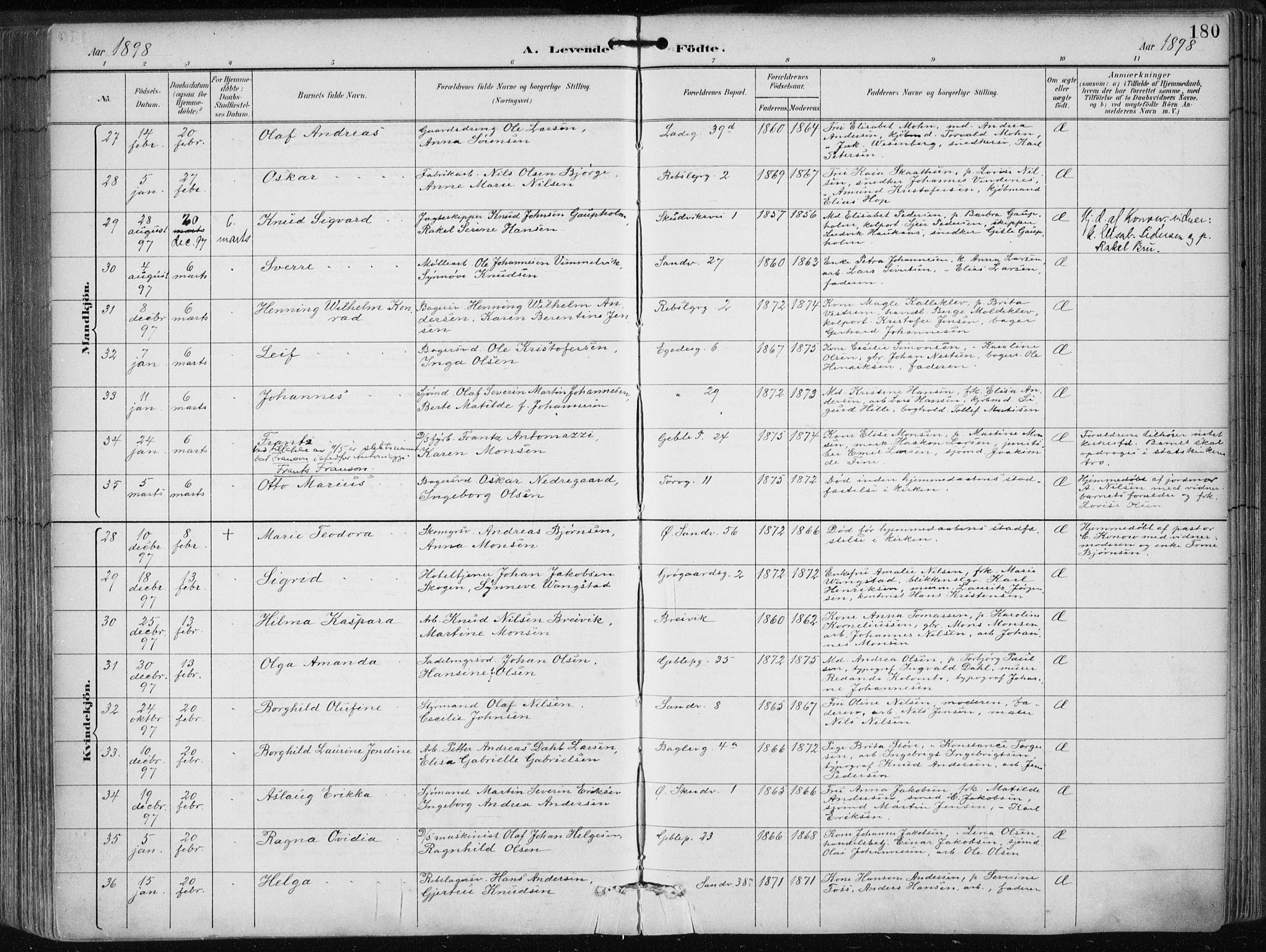 Sandviken Sokneprestembete, AV/SAB-A-77601/H/Ha/L0005: Parish register (official) no. B 2, 1891-1901, p. 180