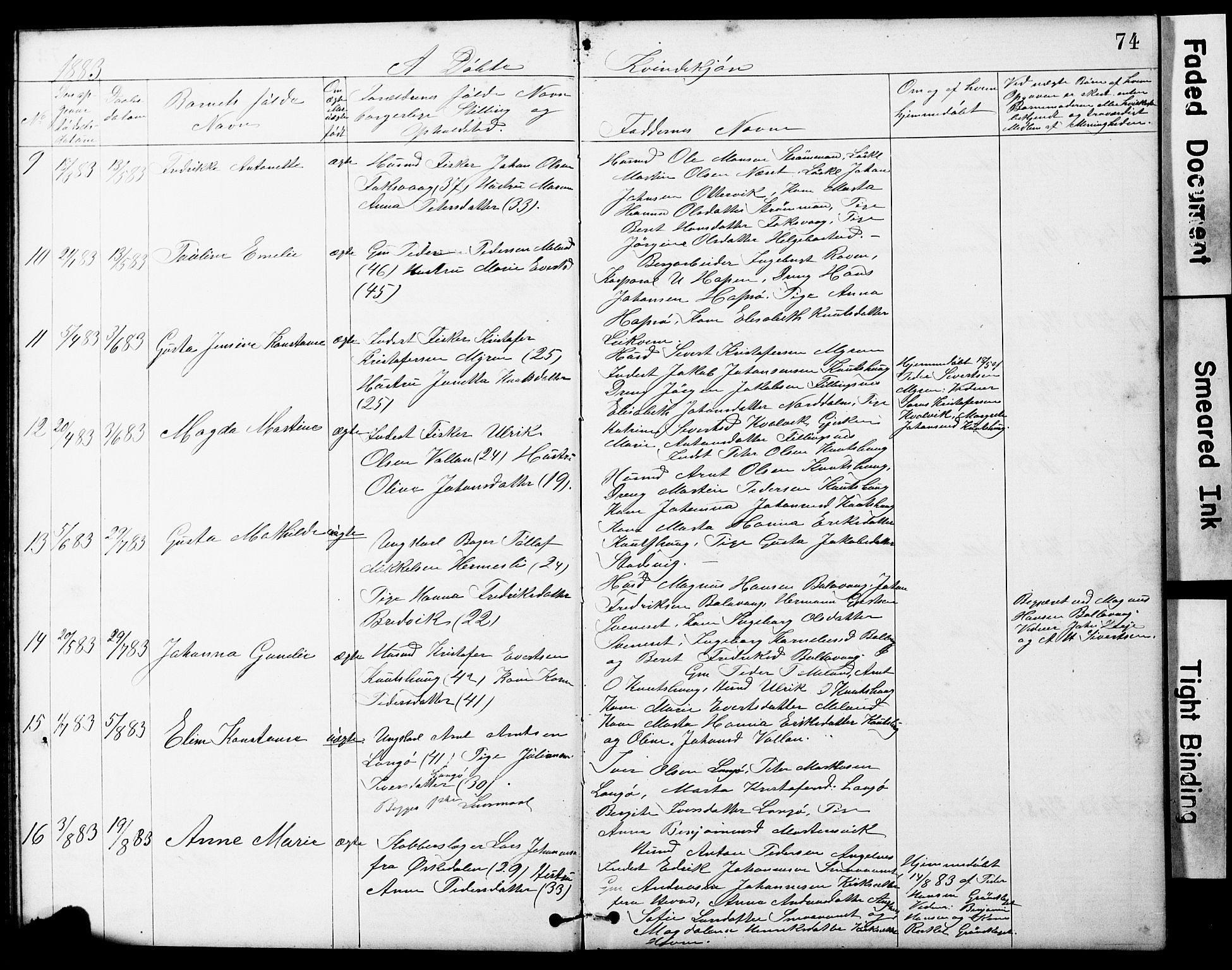 Ministerialprotokoller, klokkerbøker og fødselsregistre - Sør-Trøndelag, AV/SAT-A-1456/634/L0541: Parish register (copy) no. 634C03, 1874-1891, p. 74