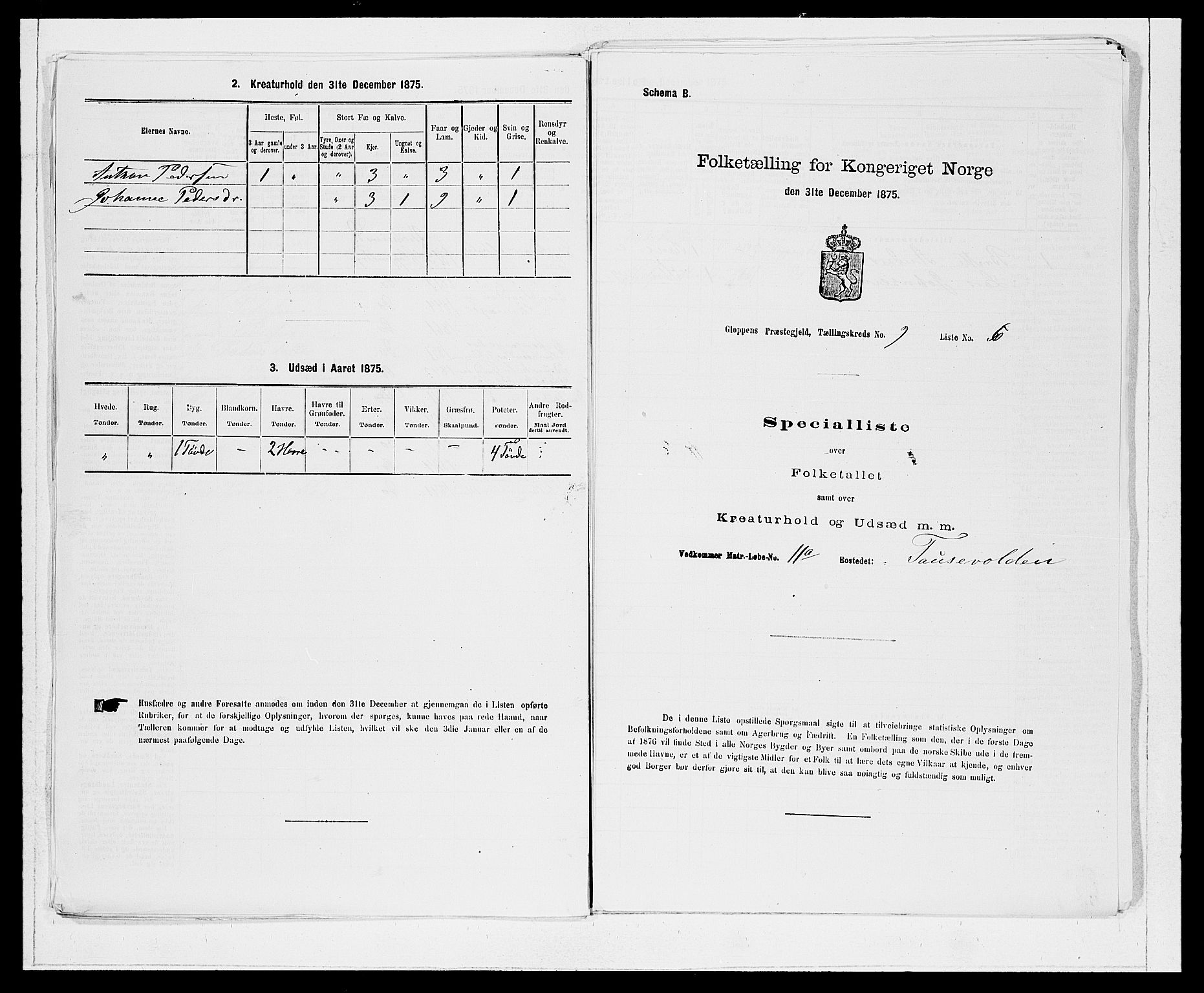 SAB, 1875 Census for 1445P Gloppen, 1875, p. 961