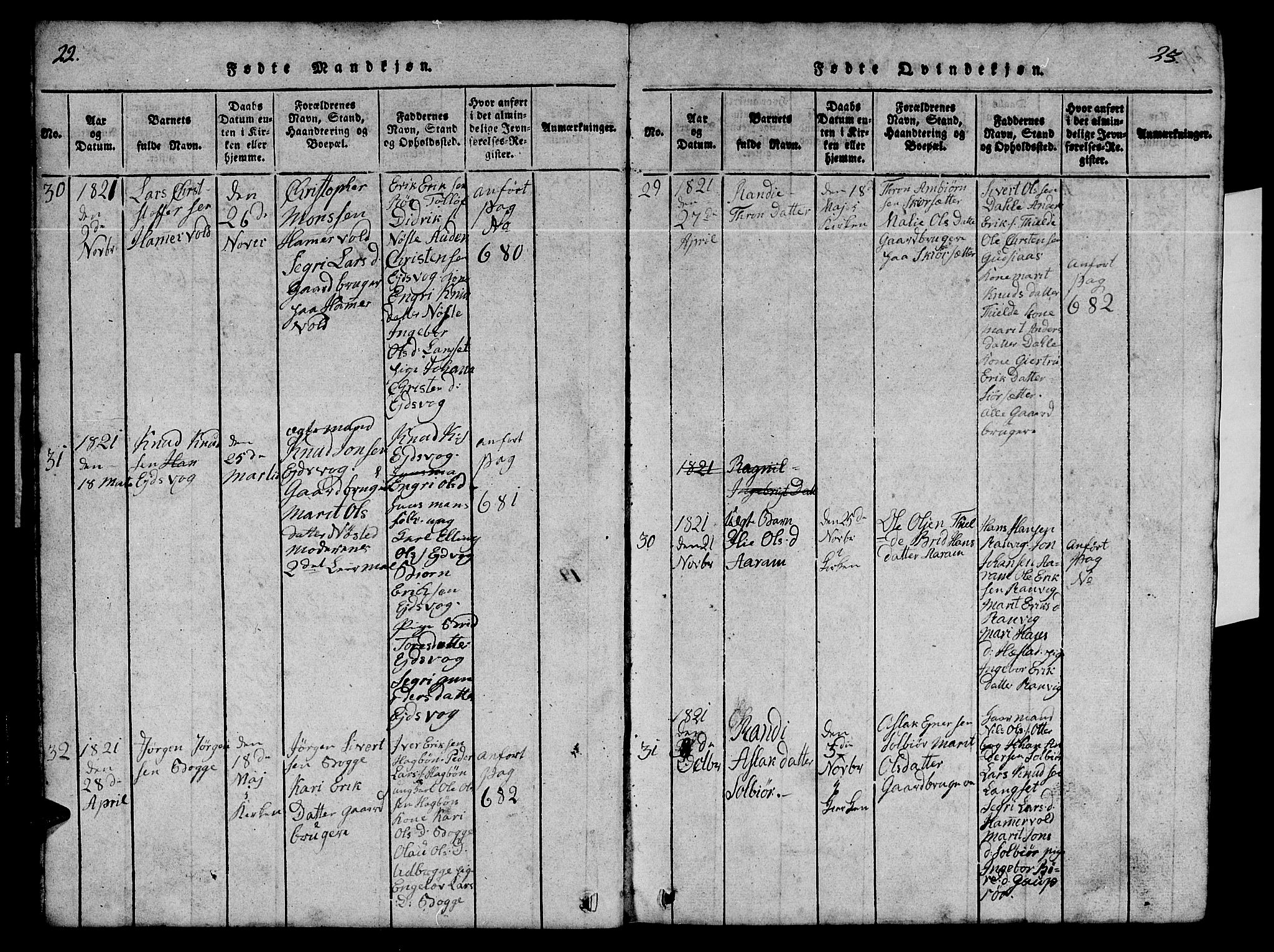 Ministerialprotokoller, klokkerbøker og fødselsregistre - Møre og Romsdal, SAT/A-1454/551/L0629: Parish register (copy) no. 551C01, 1818-1839, p. 22-23