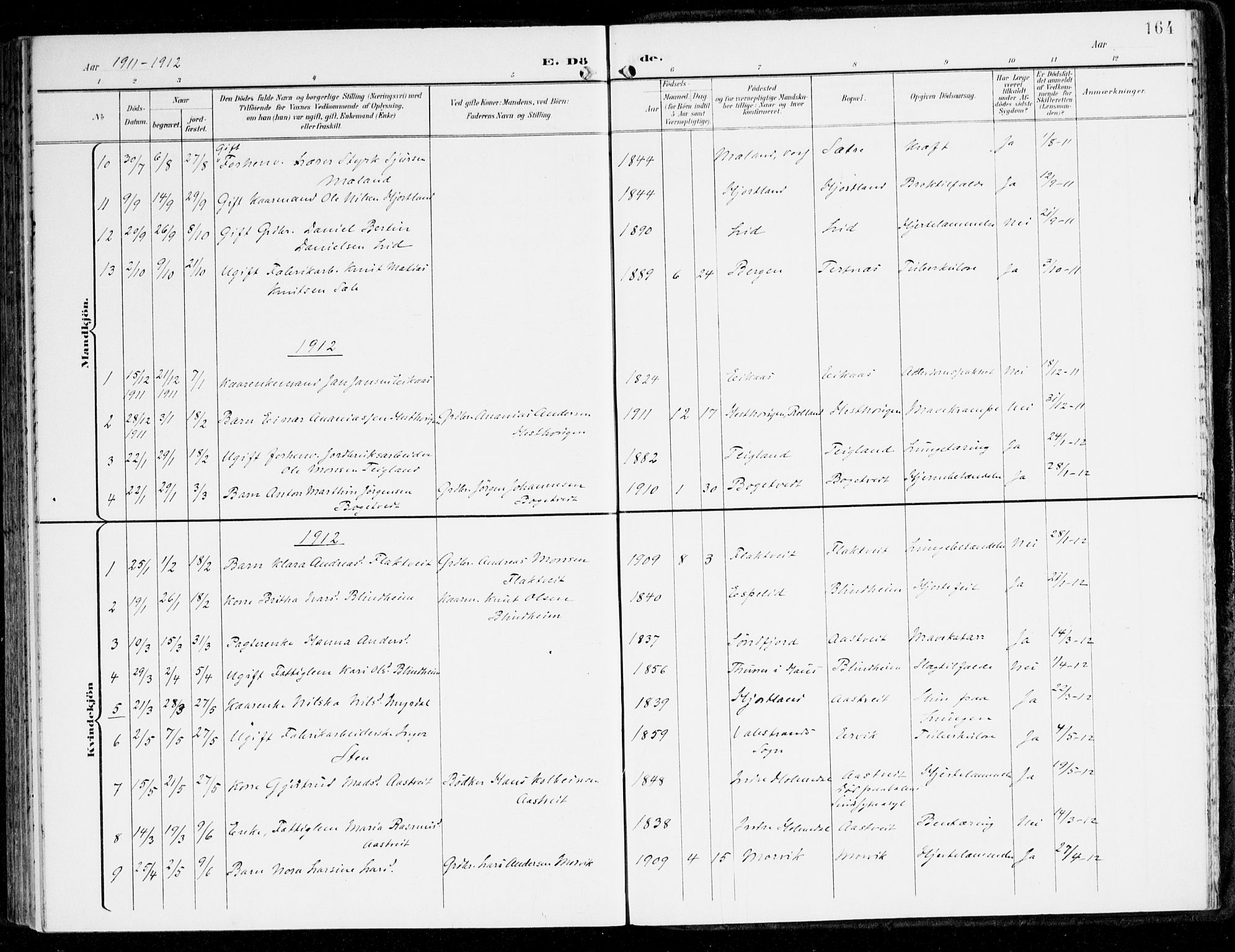 Hamre sokneprestembete, SAB/A-75501/H/Ha/Haa/Haad/L0002: Parish register (official) no. D 2, 1899-1916, p. 164