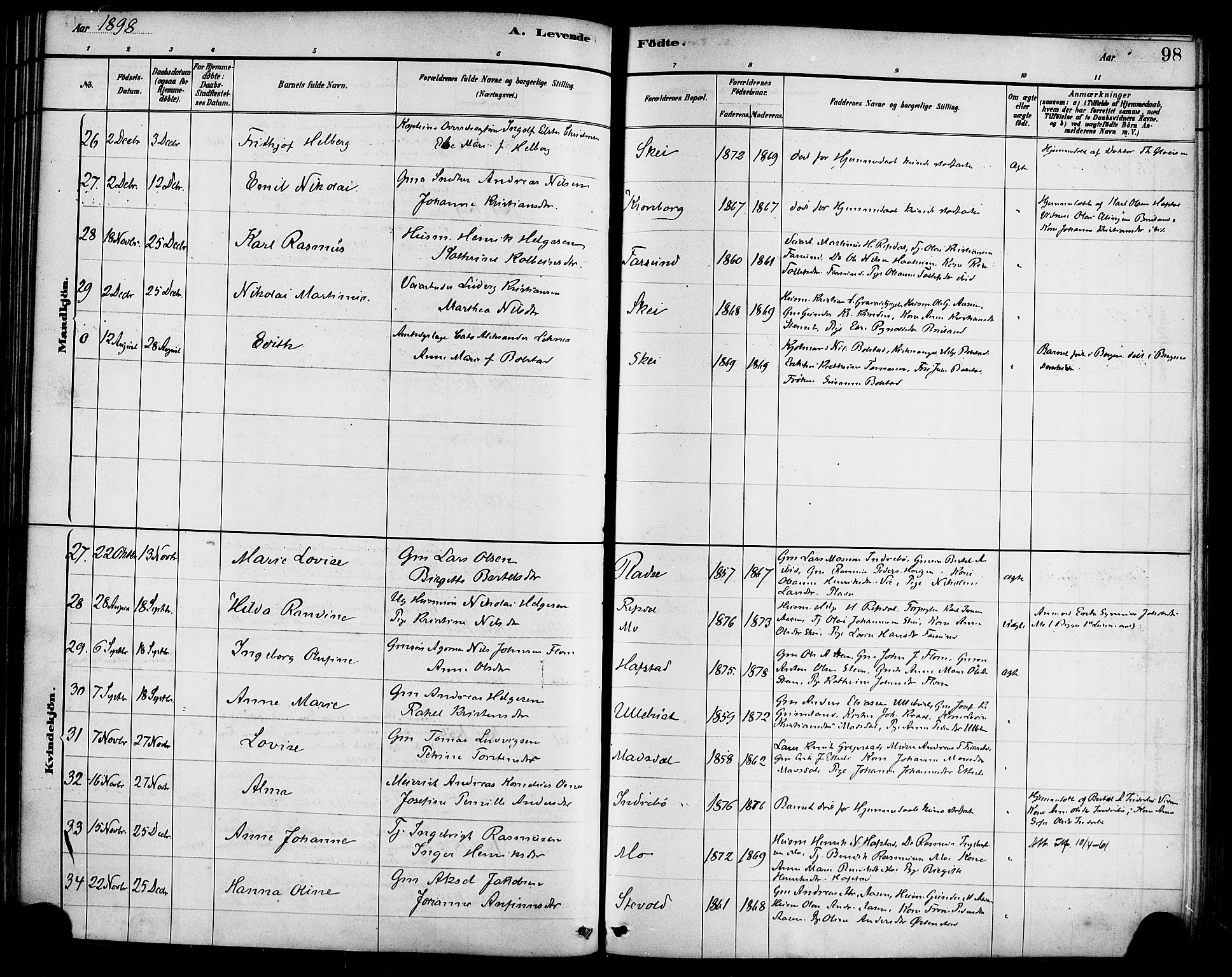 Førde sokneprestembete, AV/SAB-A-79901/H/Haa/Haab/L0001: Parish register (official) no. B 1, 1880-1898, p. 98