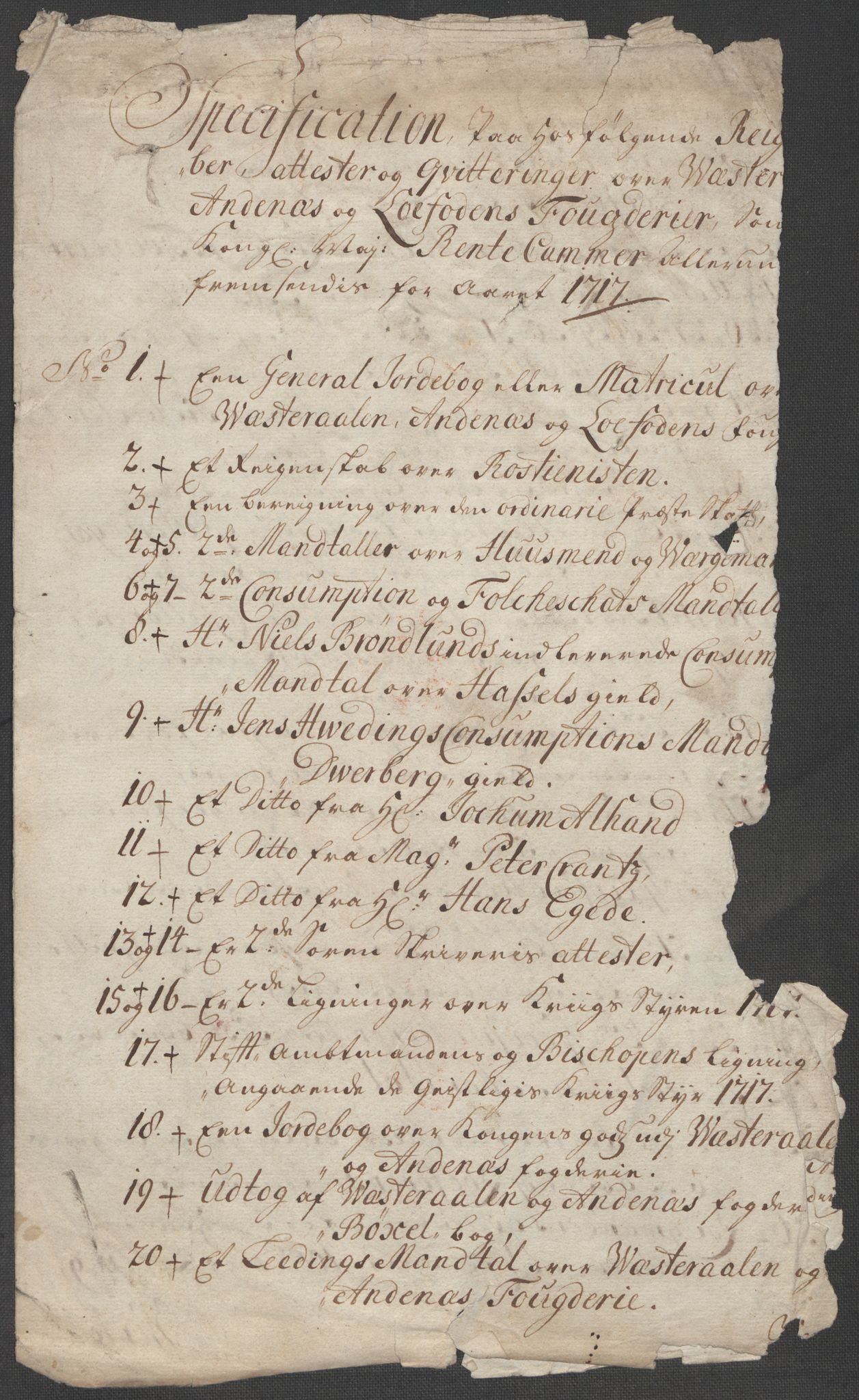 Rentekammeret inntil 1814, Reviderte regnskaper, Fogderegnskap, RA/EA-4092/R67/L4683: Fogderegnskap Vesterålen, Andenes og Lofoten, 1717, p. 28