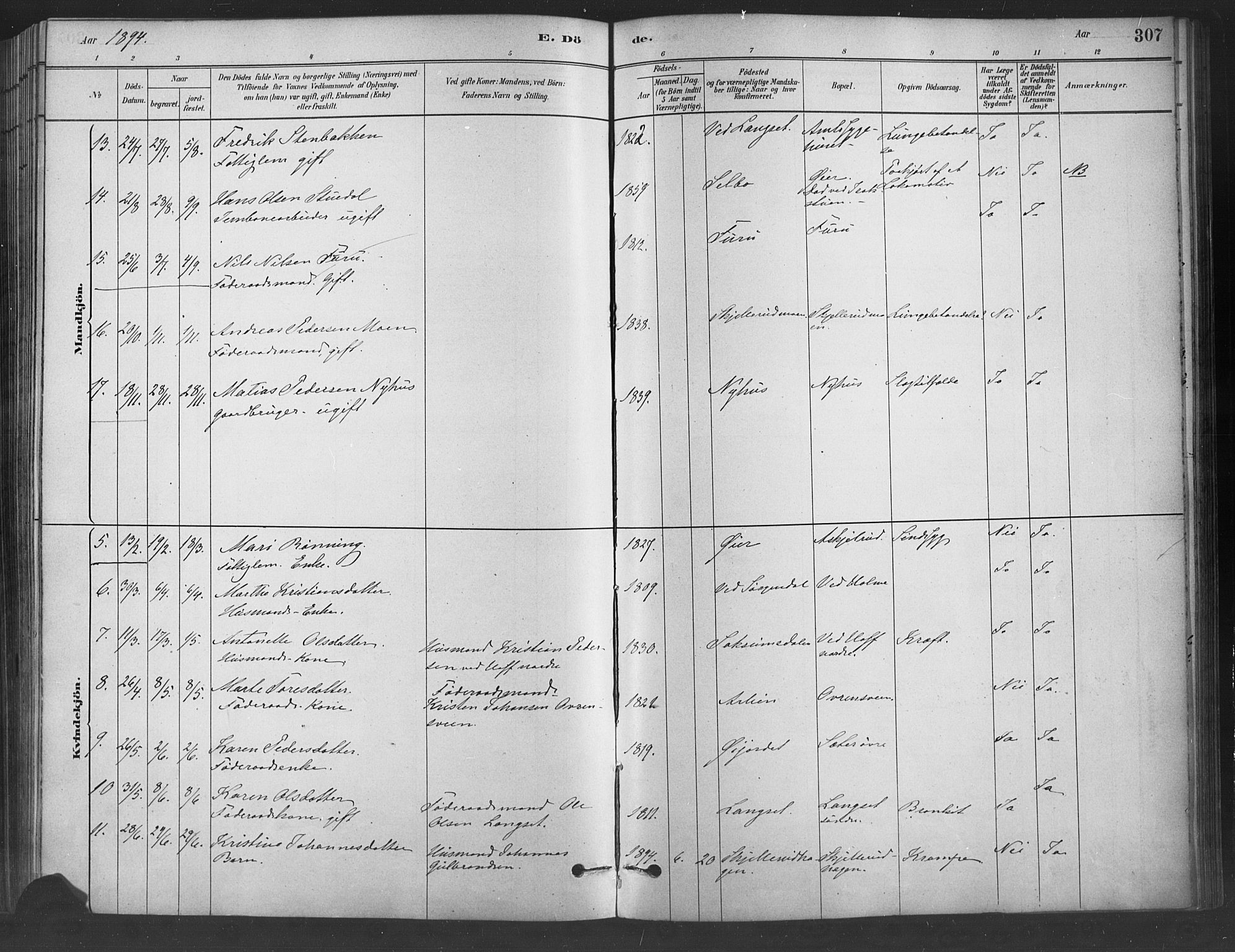 Fåberg prestekontor, SAH/PREST-086/H/Ha/Haa/L0009: Parish register (official) no. 9, 1879-1898, p. 307