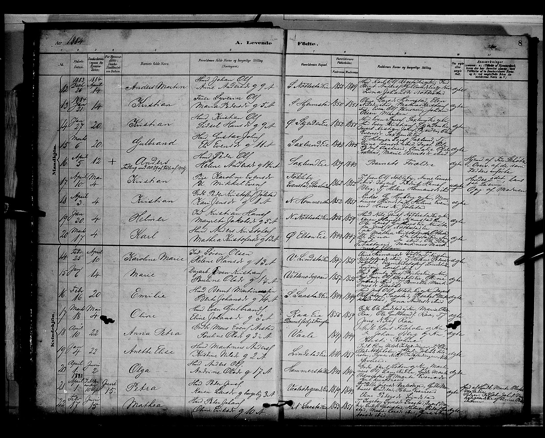 Stange prestekontor, AV/SAH-PREST-002/L/L0009: Parish register (copy) no. 9, 1883-1899, p. 8