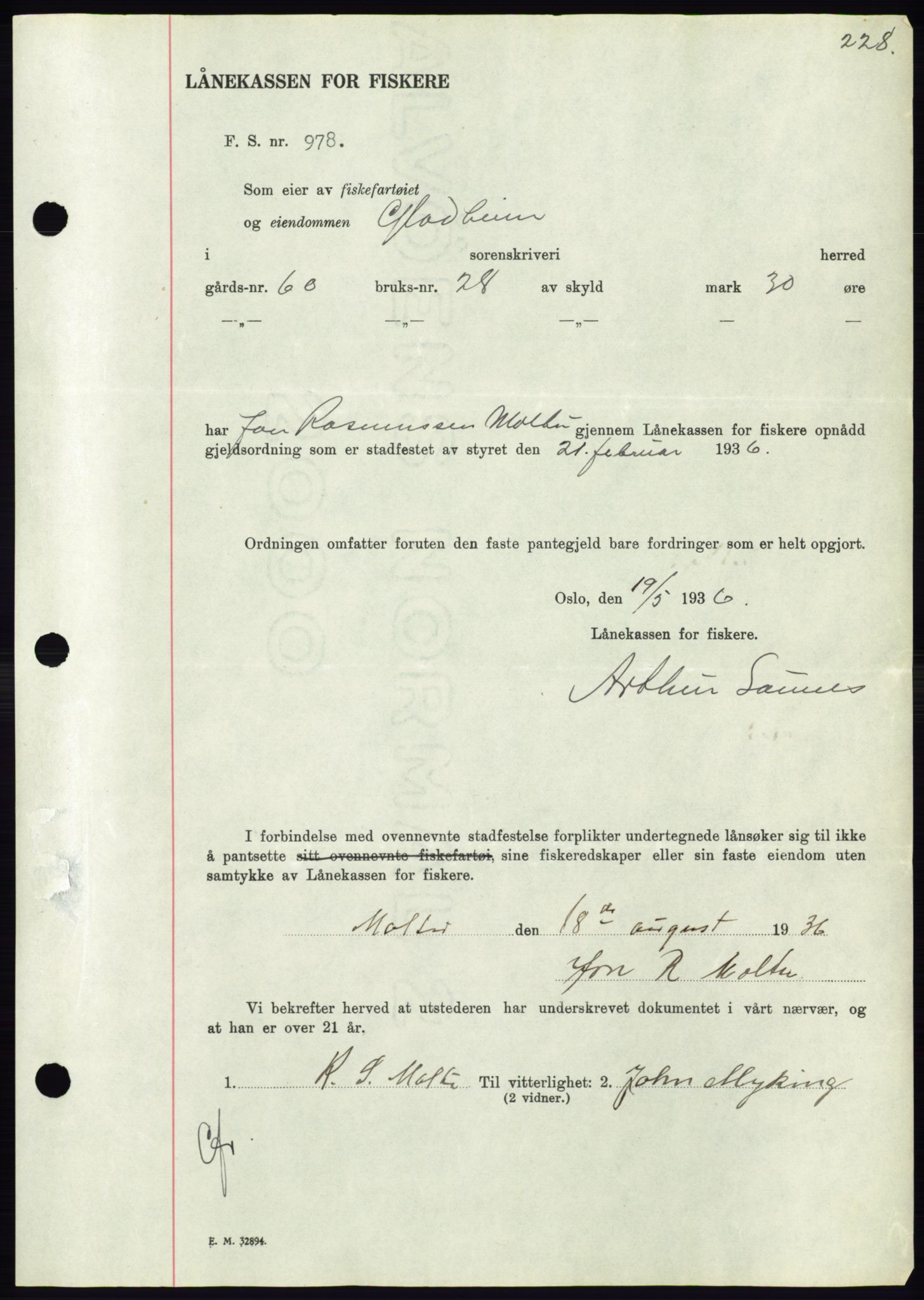 Søre Sunnmøre sorenskriveri, AV/SAT-A-4122/1/2/2C/L0061: Mortgage book no. 55, 1936-1936, Diary no: : 1213/1936