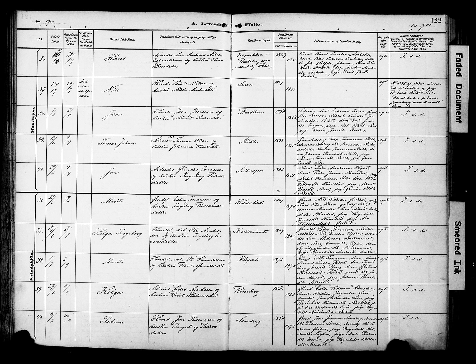 Ministerialprotokoller, klokkerbøker og fødselsregistre - Sør-Trøndelag, AV/SAT-A-1456/695/L1149: Parish register (official) no. 695A09, 1891-1902, p. 122