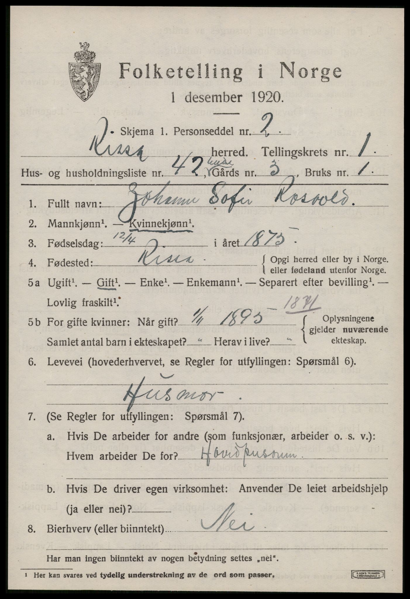 SAT, 1920 census for Rissa, 1920, p. 1603