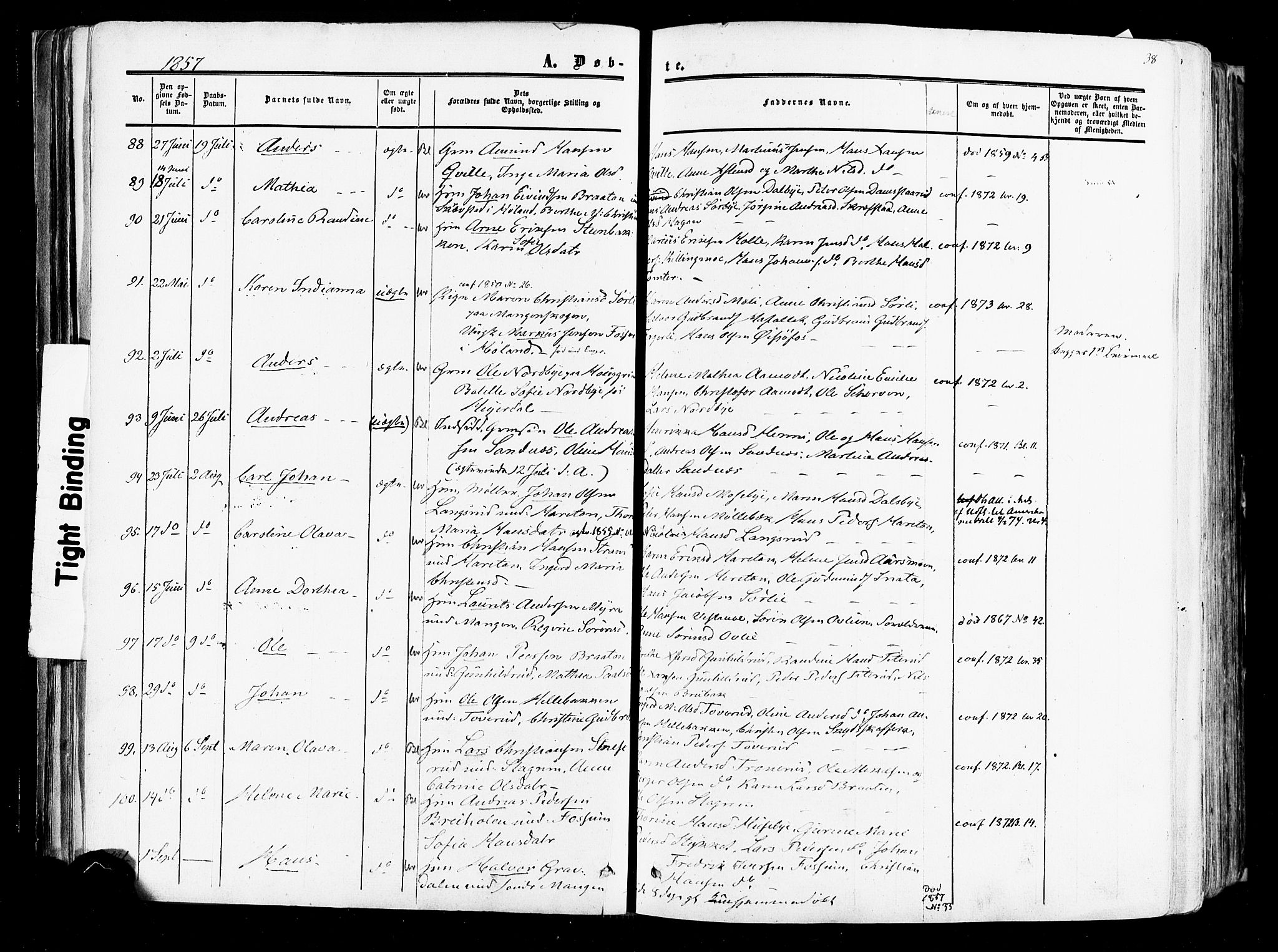 Aurskog prestekontor Kirkebøker, SAO/A-10304a/F/Fa/L0007: Parish register (official) no. I 7, 1854-1877, p. 38