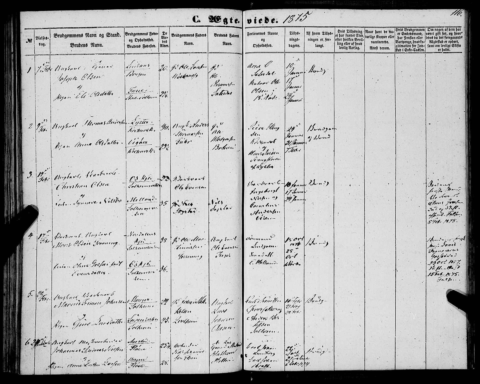 St. Jørgens hospital og Årstad sokneprestembete, AV/SAB-A-99934: Parish register (official) no. A 9, 1853-1878, p. 116