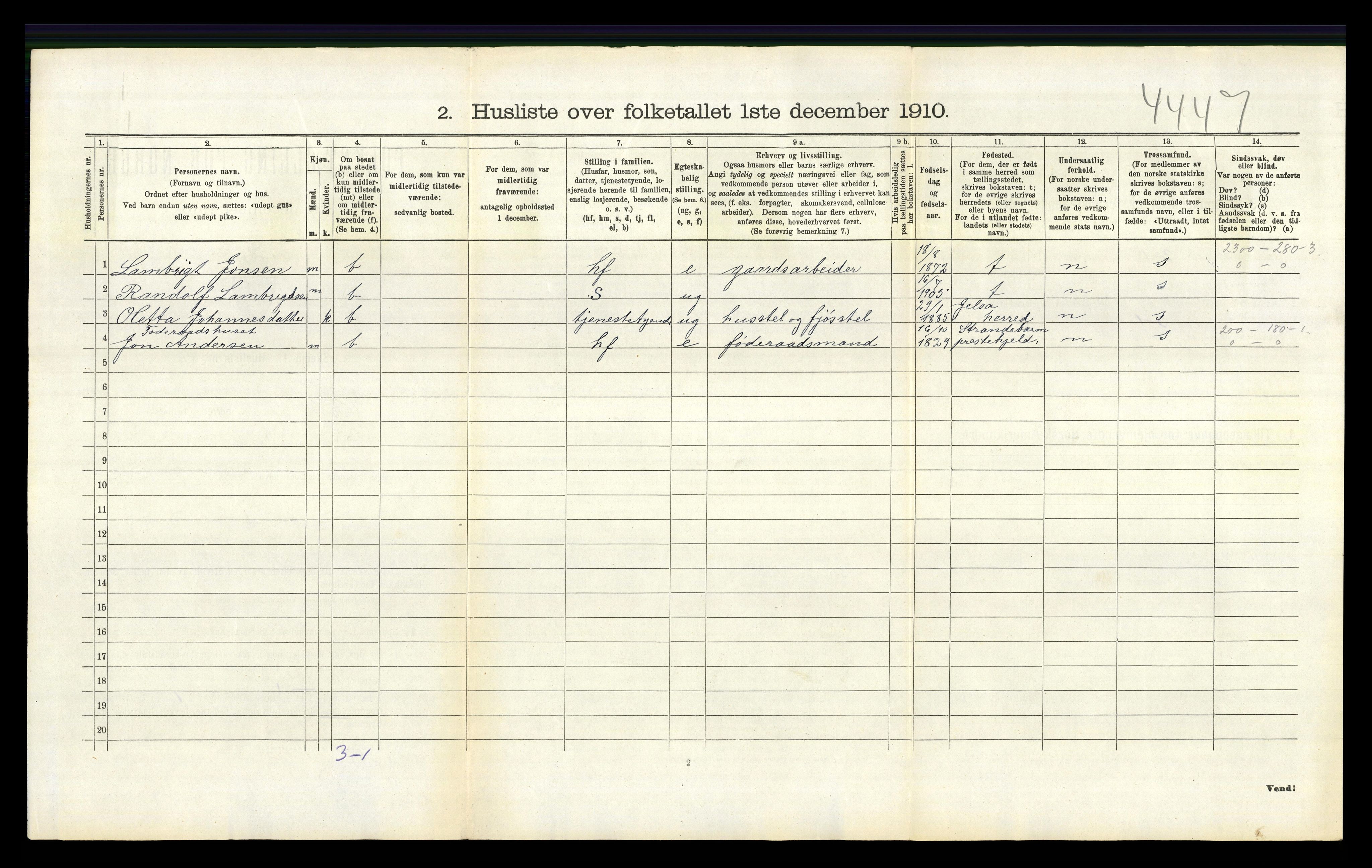 RA, 1910 census for Vikedal, 1910, p. 406