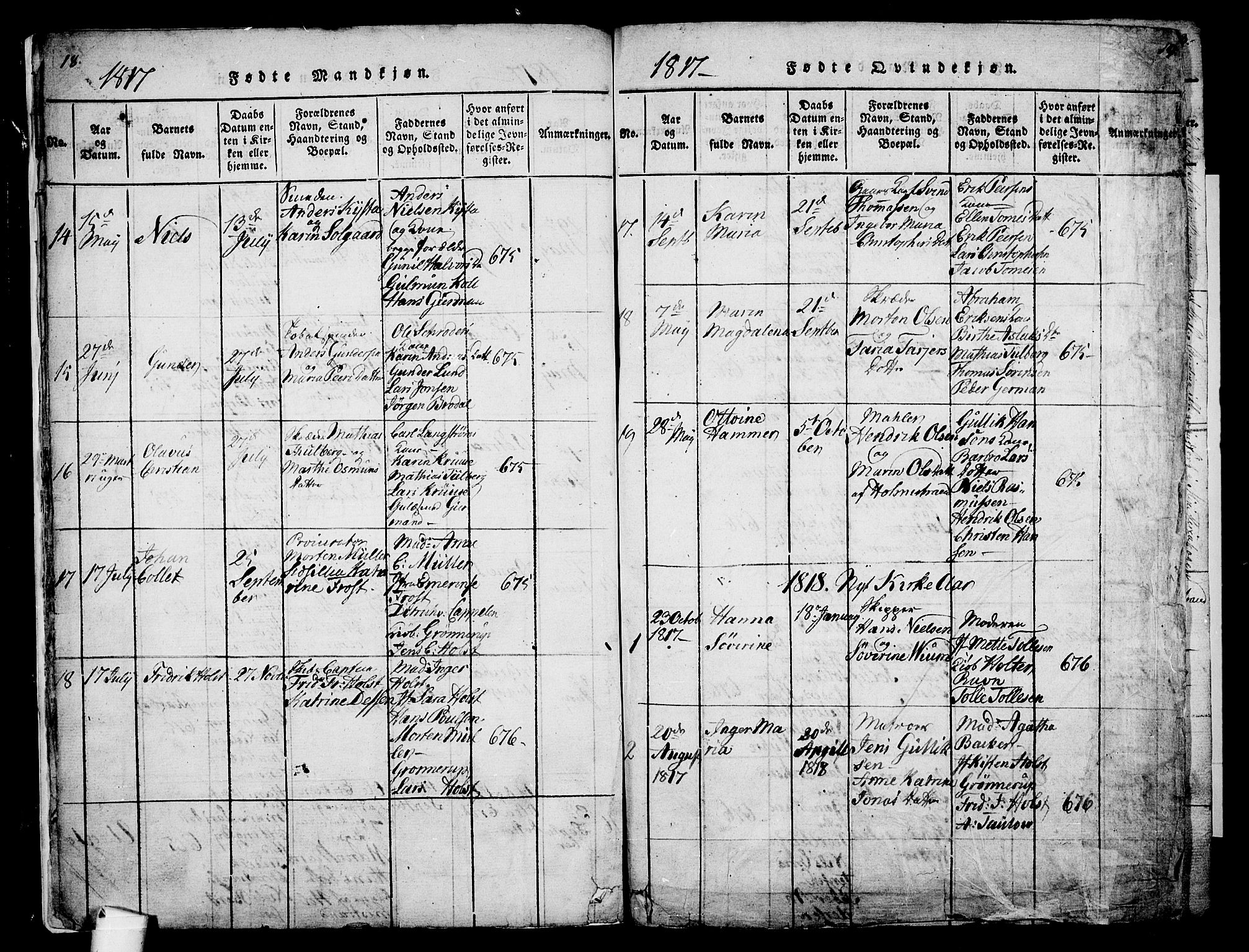 Holmestrand kirkebøker, AV/SAKO-A-346/G/Ga/L0001: Parish register (copy) no. 1, 1814-1848, p. 18-19