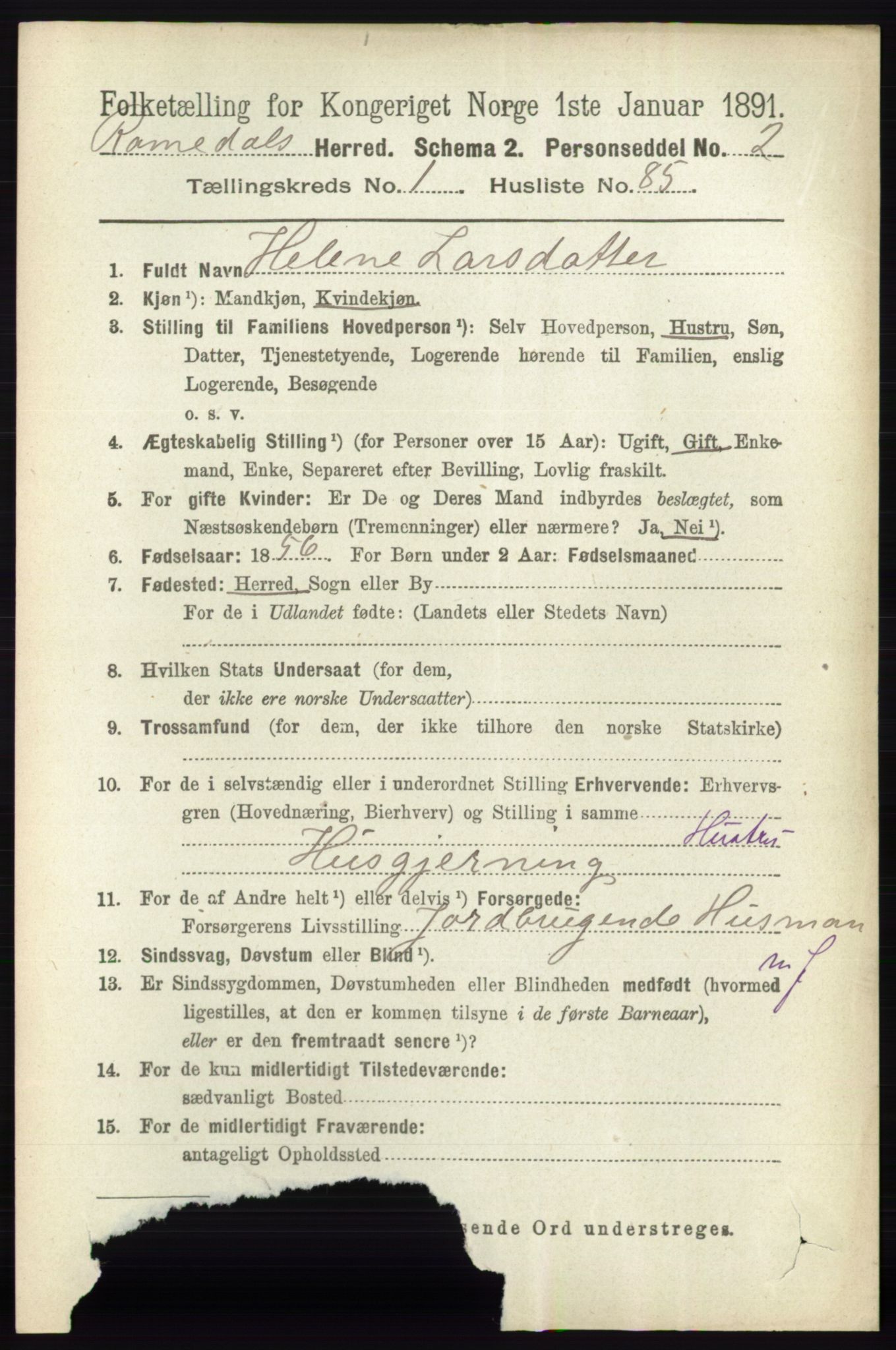 RA, 1891 census for 0416 Romedal, 1891, p. 764