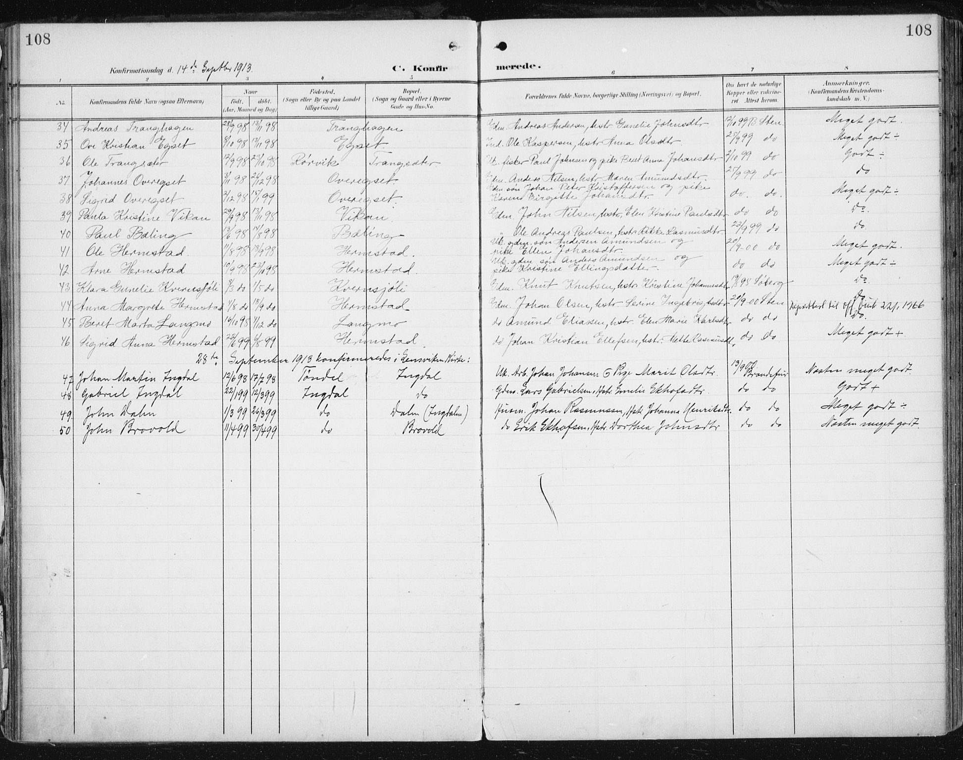 Ministerialprotokoller, klokkerbøker og fødselsregistre - Sør-Trøndelag, AV/SAT-A-1456/646/L0616: Parish register (official) no. 646A14, 1900-1918, p. 108