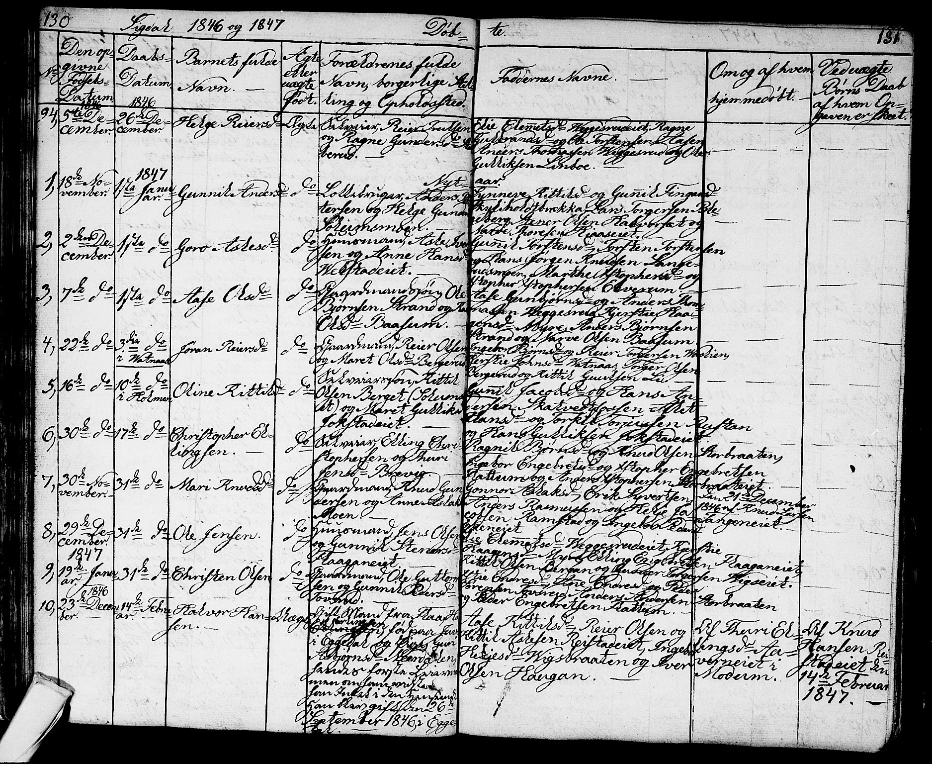 Sigdal kirkebøker, AV/SAKO-A-245/G/Ga/L0002: Parish register (copy) no. I 2, 1835-1856, p. 130-131
