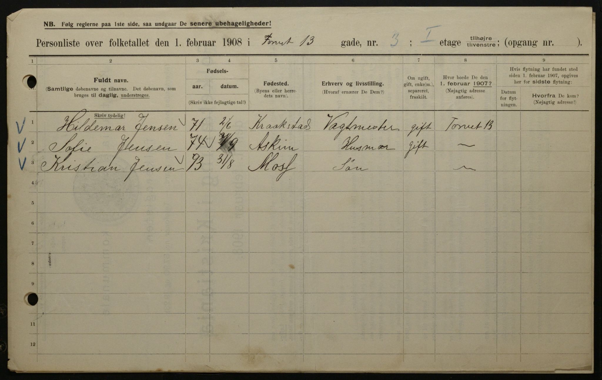 OBA, Municipal Census 1908 for Kristiania, 1908, p. 93218