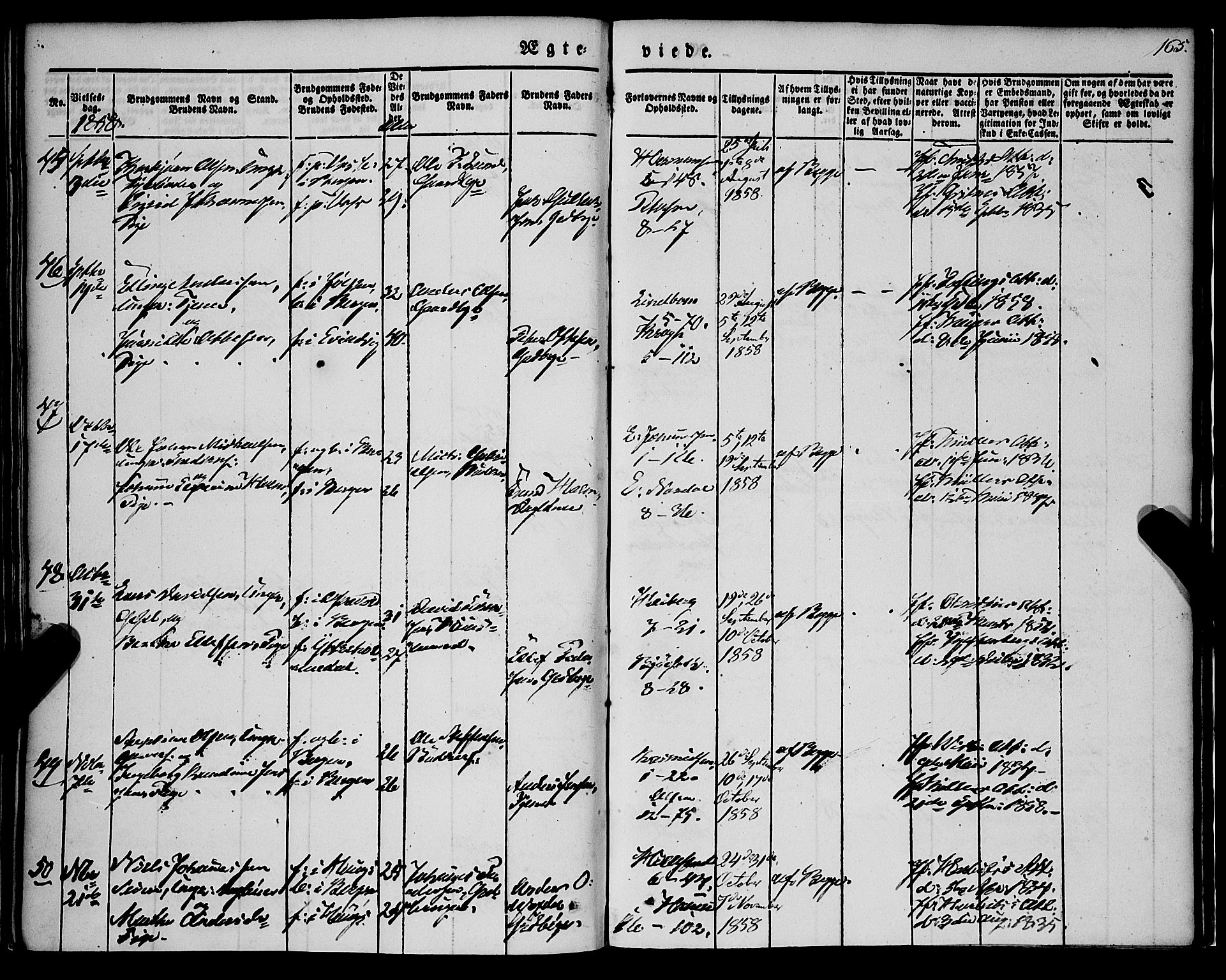 Nykirken Sokneprestembete, AV/SAB-A-77101/H/Haa/L0031: Parish register (official) no. D 1, 1834-1861, p. 165