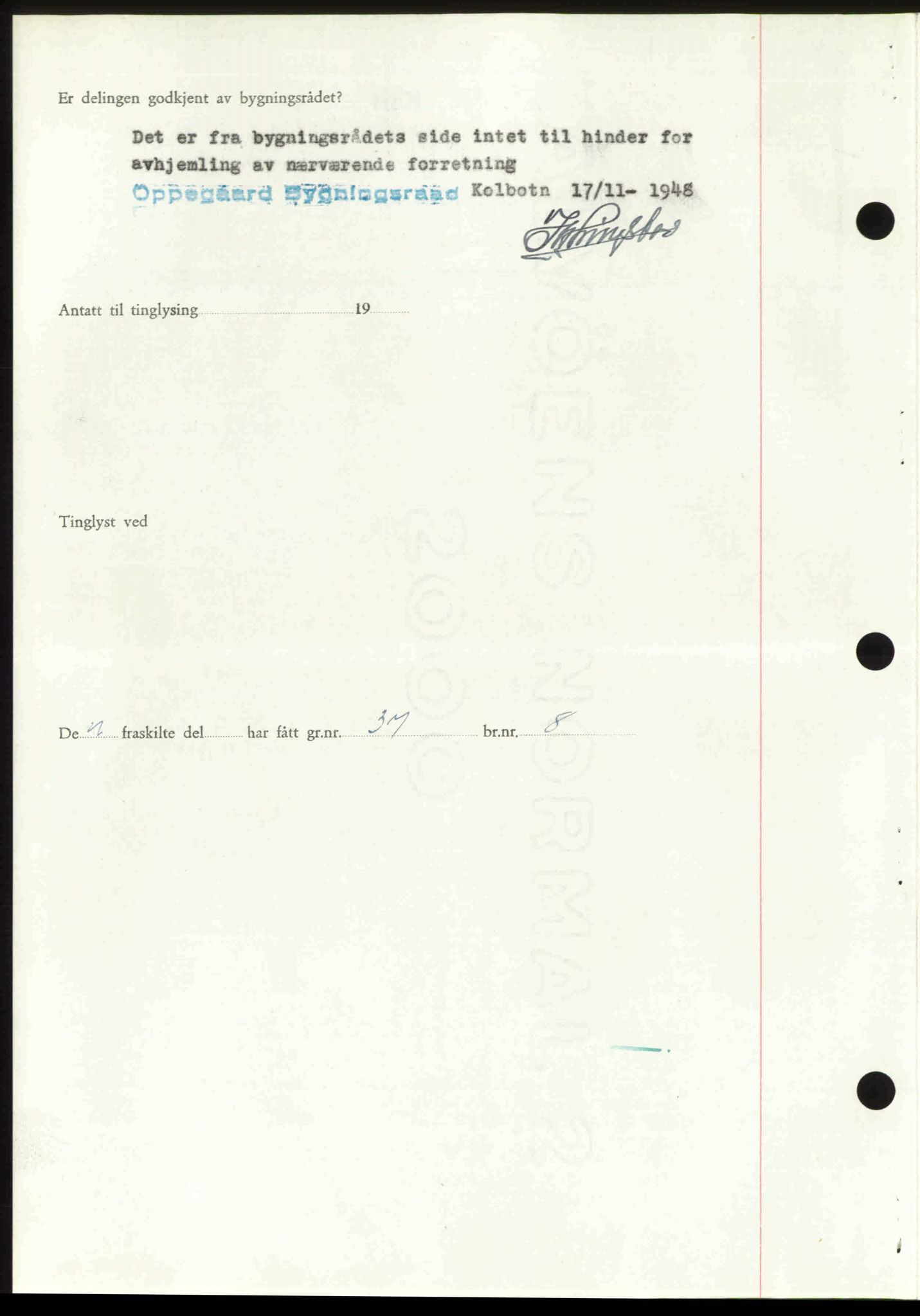 Follo sorenskriveri, AV/SAO-A-10274/G/Ga/Gaa/L0085: Mortgage book no. I 85, 1948-1948, Diary no: : 4433/1948