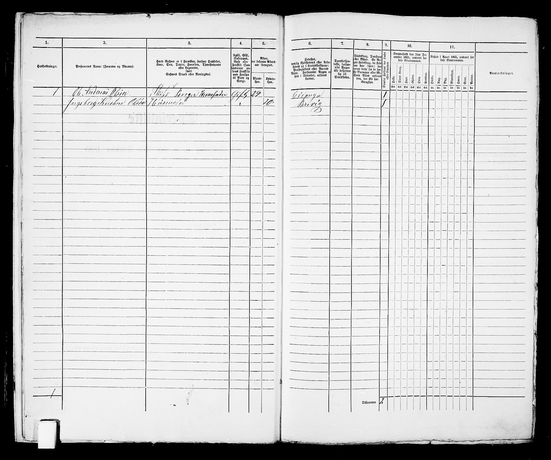 RA, 1865 census for Brevik, 1865, p. 13