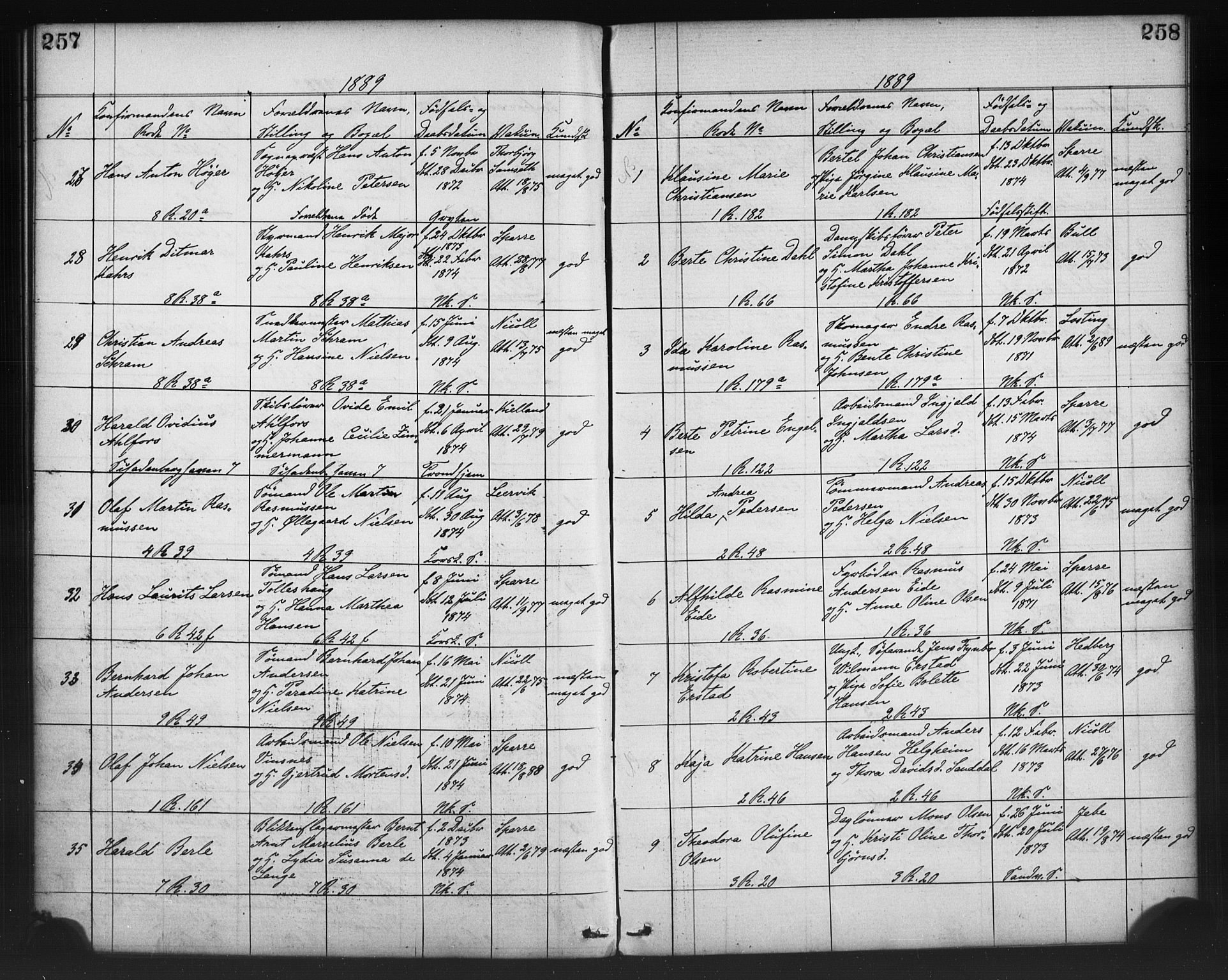 Nykirken Sokneprestembete, SAB/A-77101/H/Haa/L0065: Curate's parish register no. A 2, 1876-1897, p. 257-258