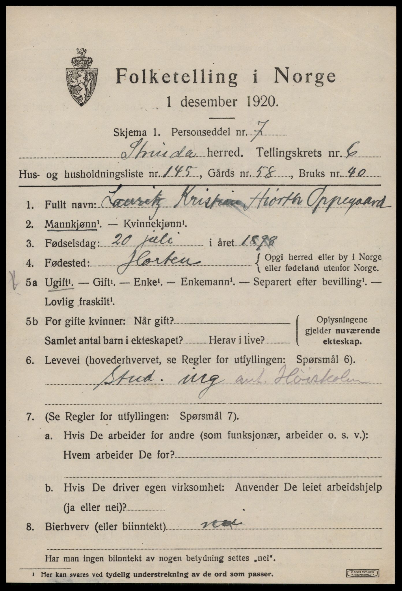 SAT, 1920 census for Strinda, 1920, p. 16904