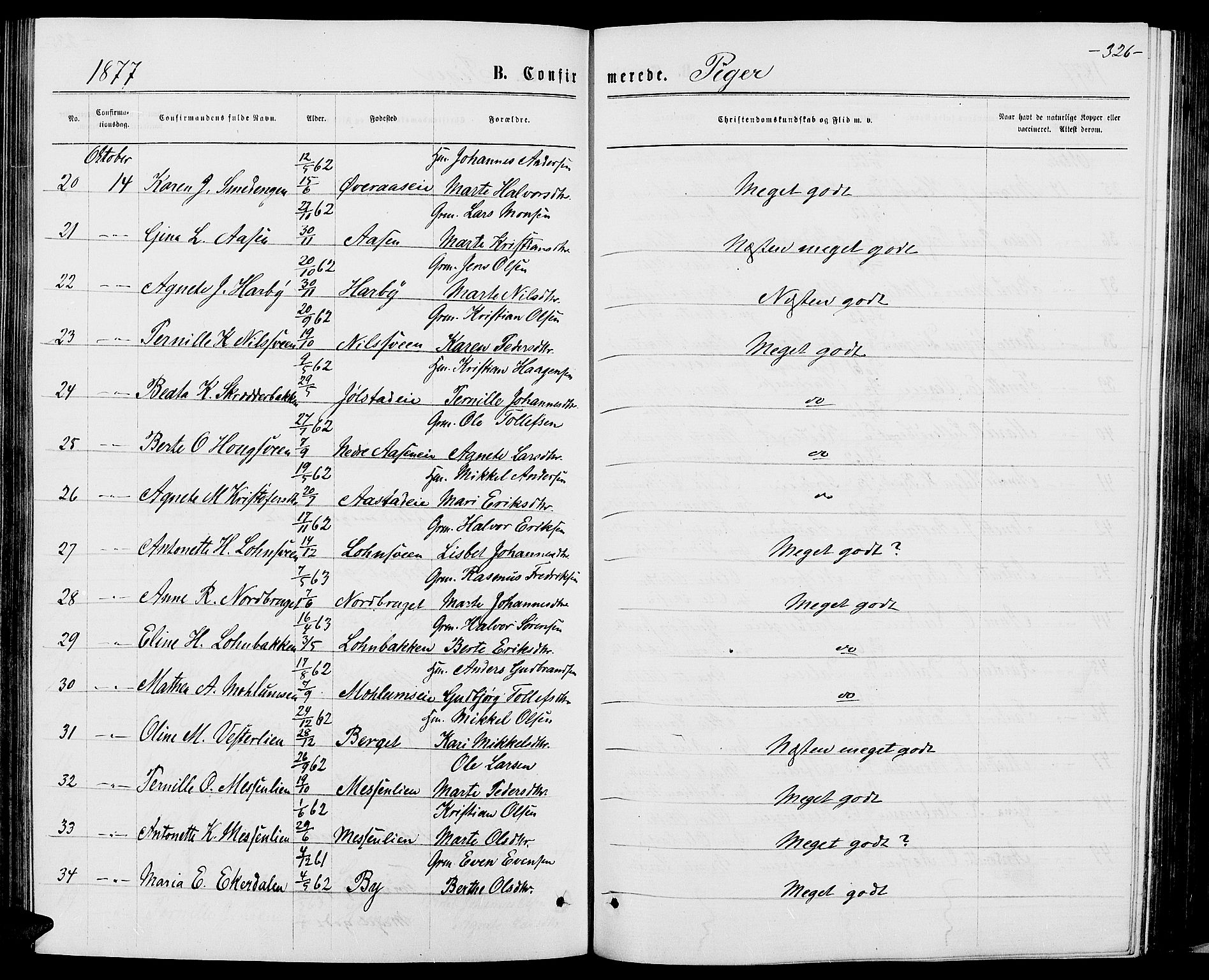 Ringsaker prestekontor, AV/SAH-PREST-014/L/La/L0008: Parish register (copy) no. 8, 1870-1878, p. 326