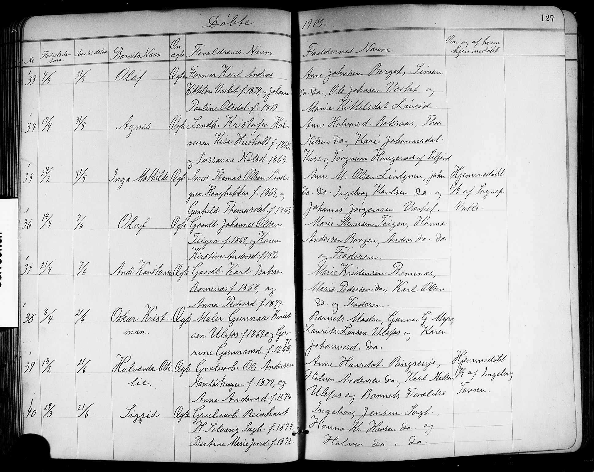 Holla kirkebøker, AV/SAKO-A-272/G/Ga/L0005: Parish register (copy) no. I 5, 1891-1917, p. 127