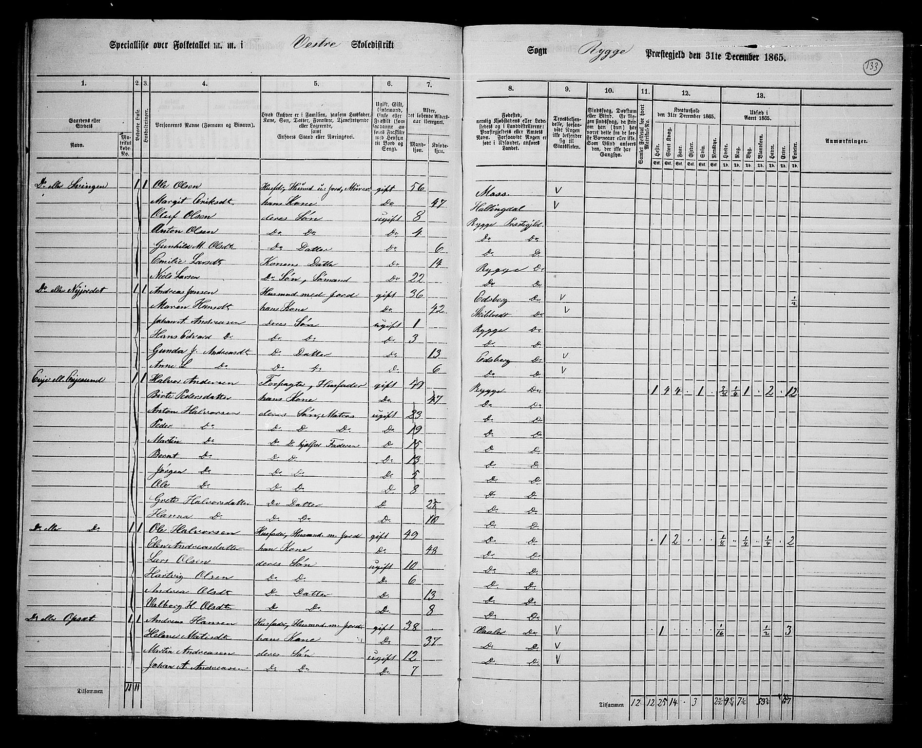 RA, 1865 census for Rygge, 1865, p. 75