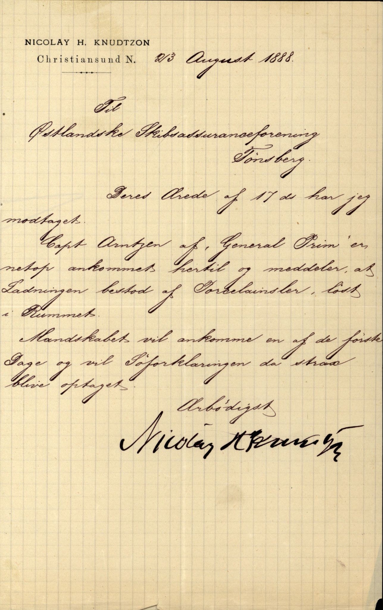 Pa 63 - Østlandske skibsassuranceforening, VEMU/A-1079/G/Ga/L0022/0003: Havaridokumenter / Ægir, Heldine, Henrik Wergeland, Høvding, General Prim, 1888, p. 67