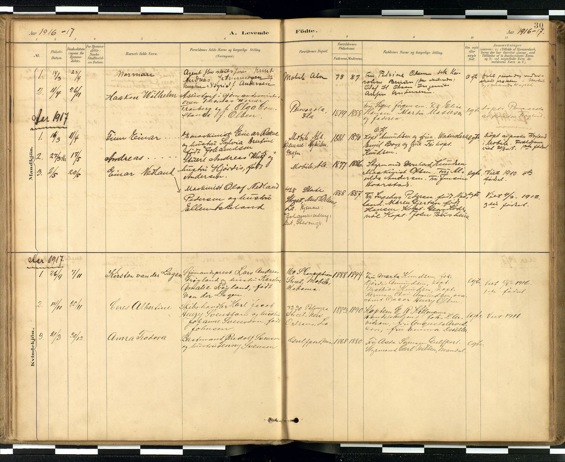 Den norske sjømannsmisjon i utlandet / Quebec (Canada) samt Pensacola--Savannah-Mobile-New Orleans-Gulfport (Gulfhamnene i USA), AV/SAB-SAB/PA-0114/H/Ha/L0001: Parish register (official) no. A 1, 1887-1924, p. 29b-30a