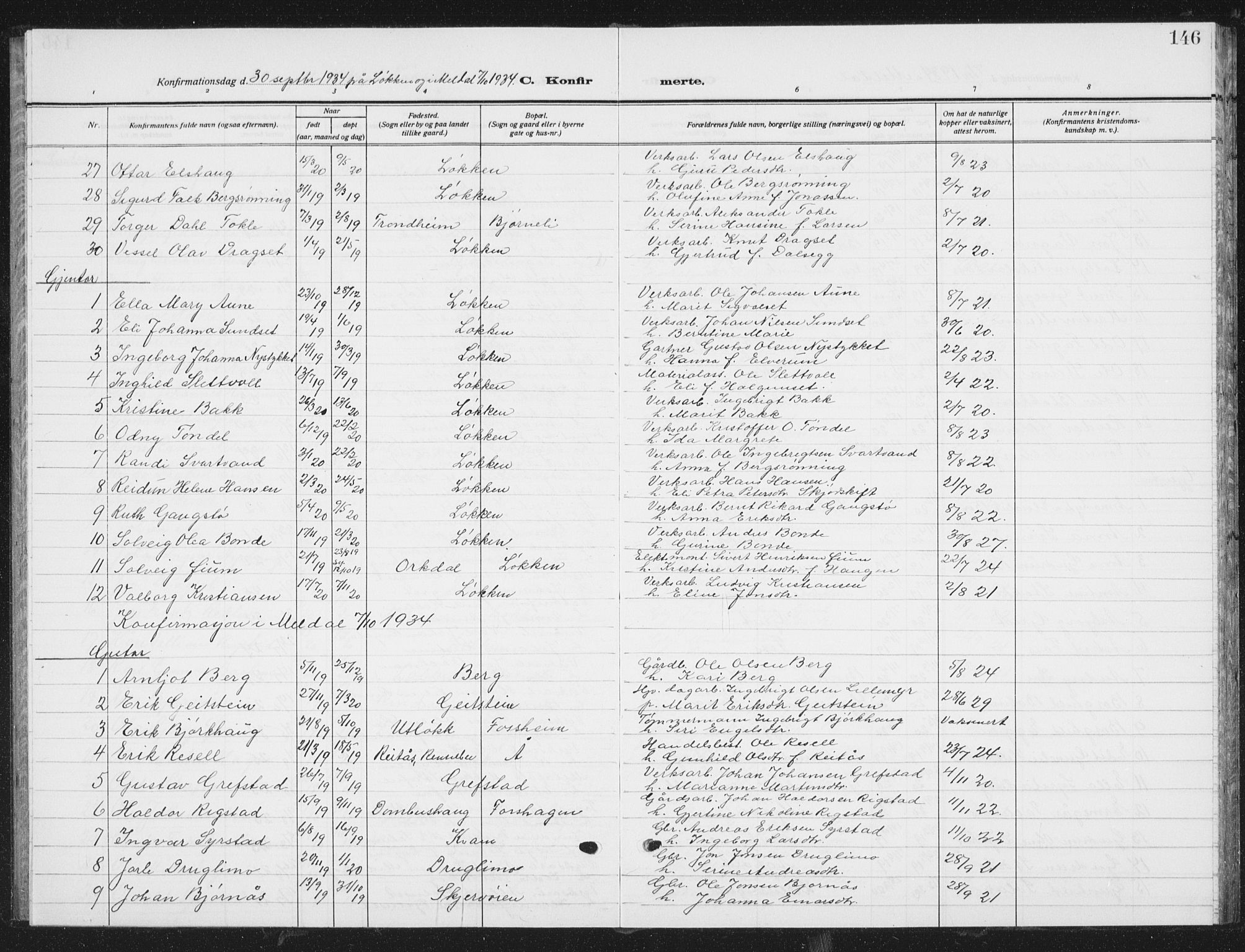 Ministerialprotokoller, klokkerbøker og fødselsregistre - Sør-Trøndelag, SAT/A-1456/672/L0866: Parish register (copy) no. 672C05, 1929-1939, p. 146