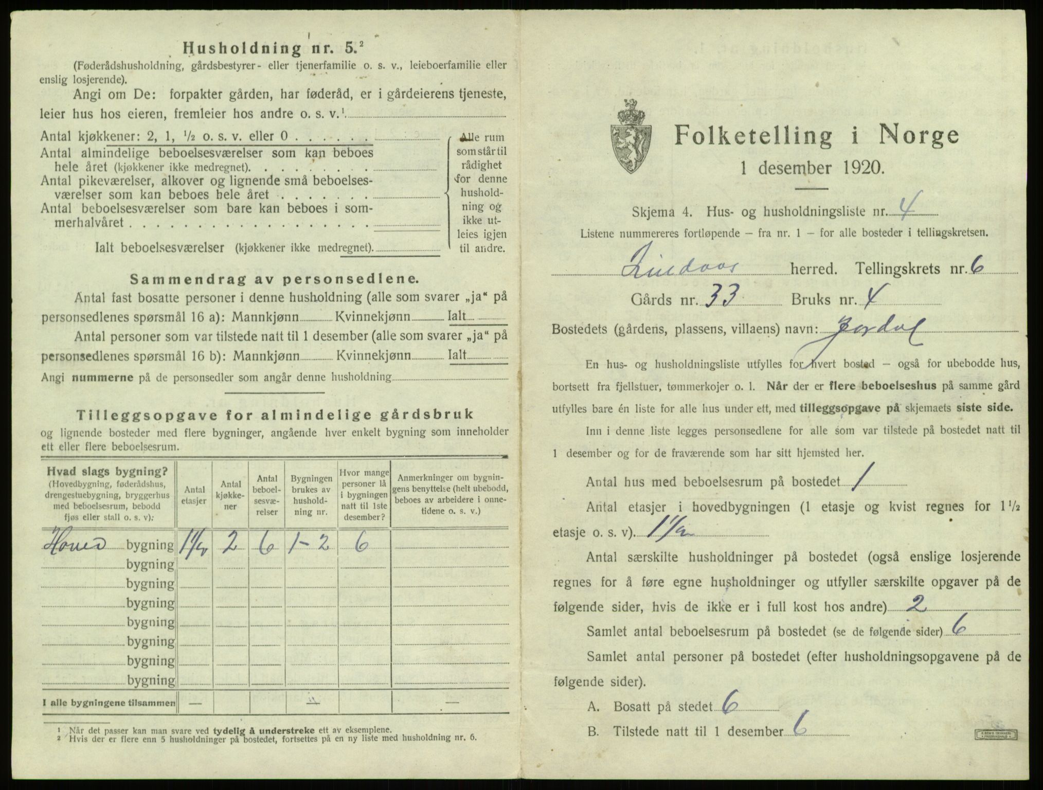 SAB, 1920 census for Lindås, 1920, p. 384