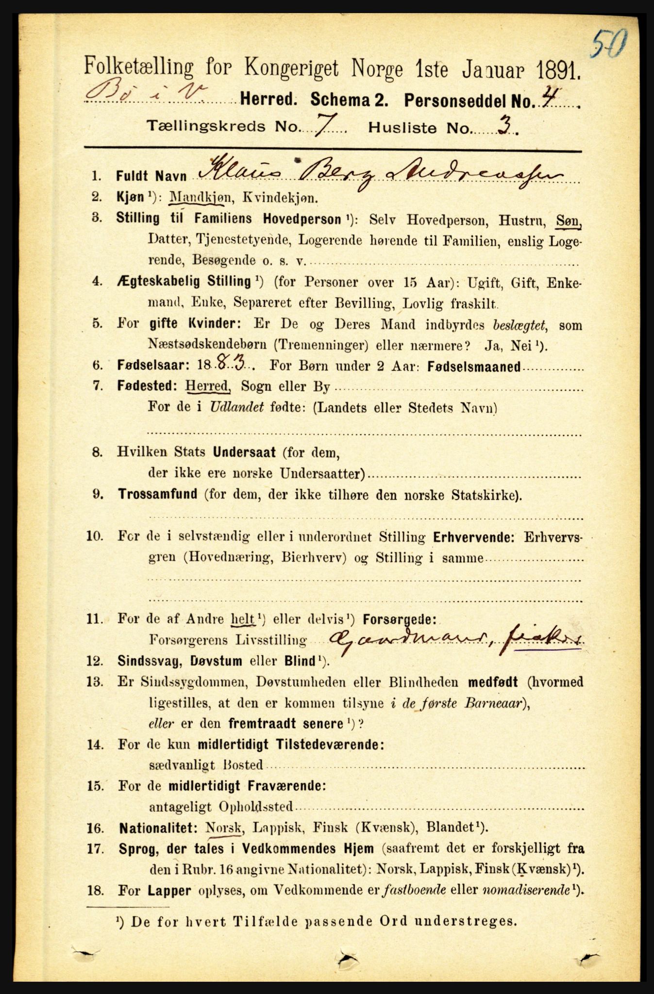 RA, 1891 census for 1867 Bø, 1891, p. 2506