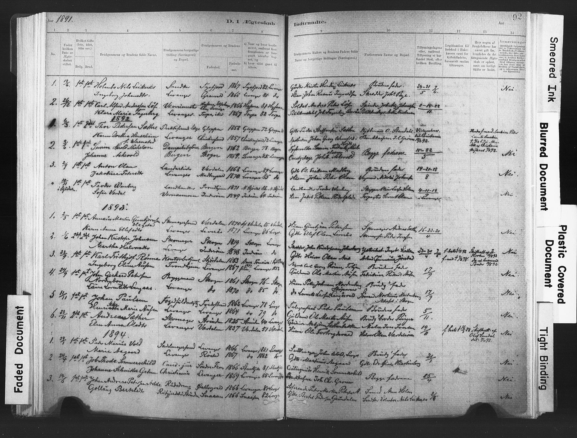 Ministerialprotokoller, klokkerbøker og fødselsregistre - Nord-Trøndelag, SAT/A-1458/720/L0189: Parish register (official) no. 720A05, 1880-1911, p. 92