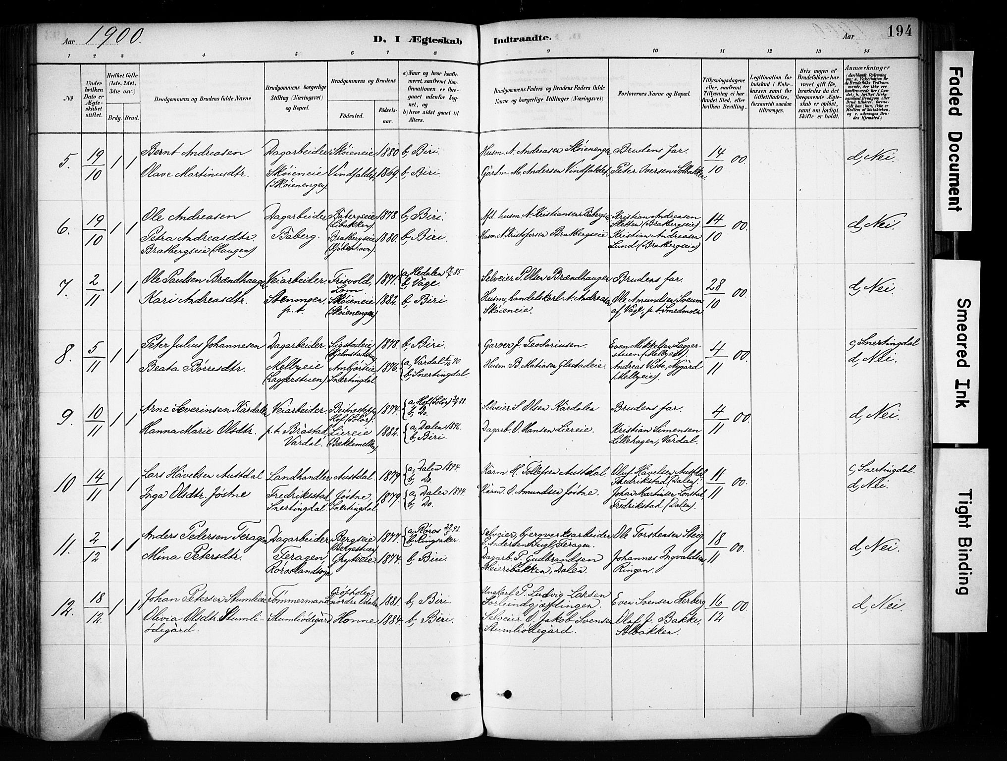 Biri prestekontor, AV/SAH-PREST-096/H/Ha/Haa/L0009: Parish register (official) no. 9, 1887-1900, p. 194