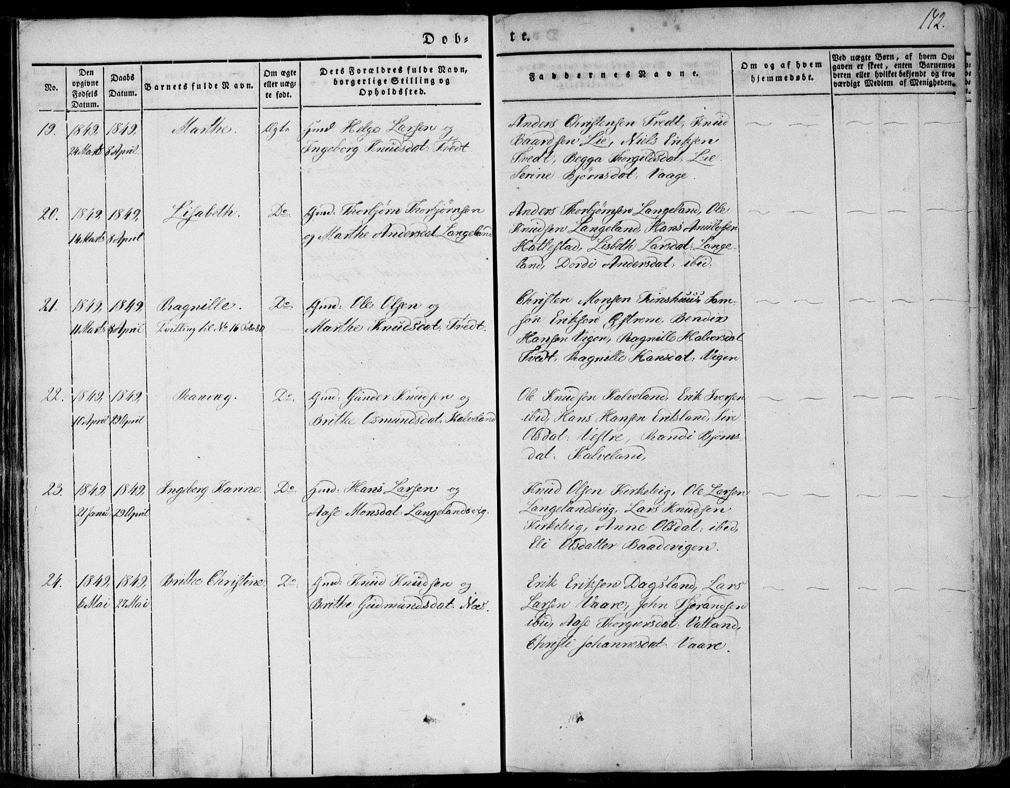 Skjold sokneprestkontor, AV/SAST-A-101847/H/Ha/Haa/L0006: Parish register (official) no. A 6.1, 1835-1858, p. 172