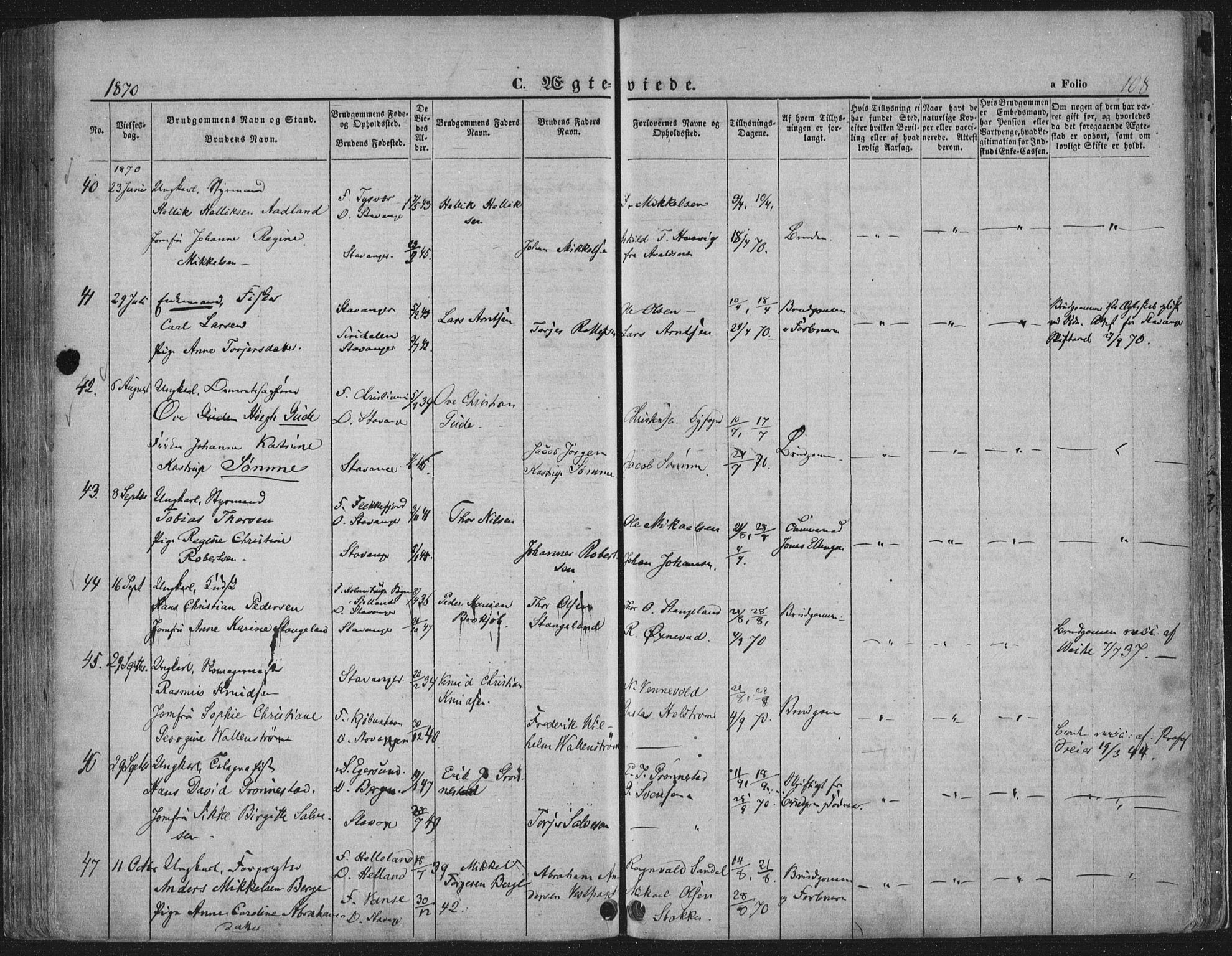 Domkirken sokneprestkontor, SAST/A-101812/001/30/30BA/L0019: Parish register (official) no. A 18, 1857-1877, p. 108