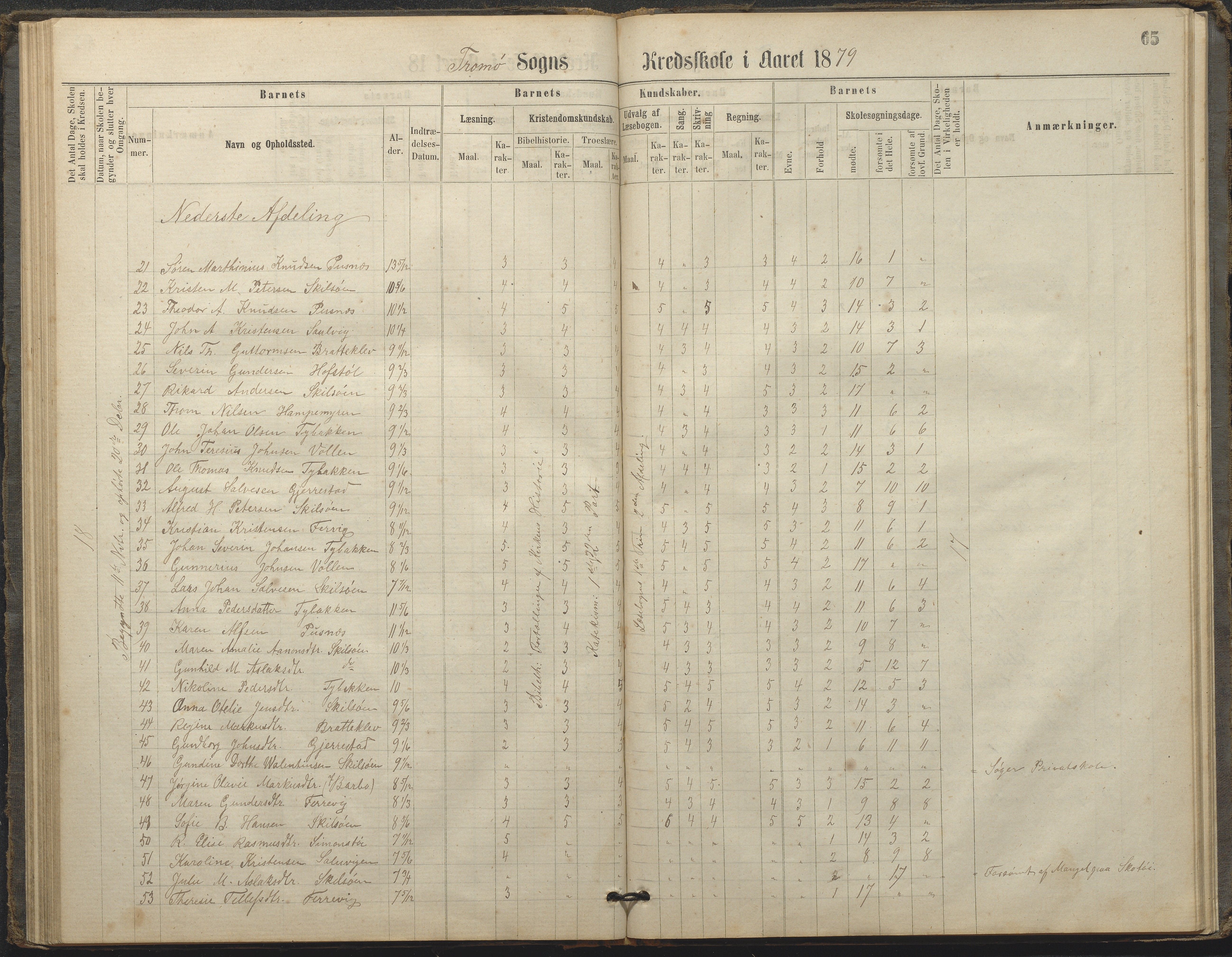 Tromøy kommune frem til 1971, AAKS/KA0921-PK/04/L0033: Færvik (Roligheden) - Karakterprotokoll, 1864-1896, p. 63