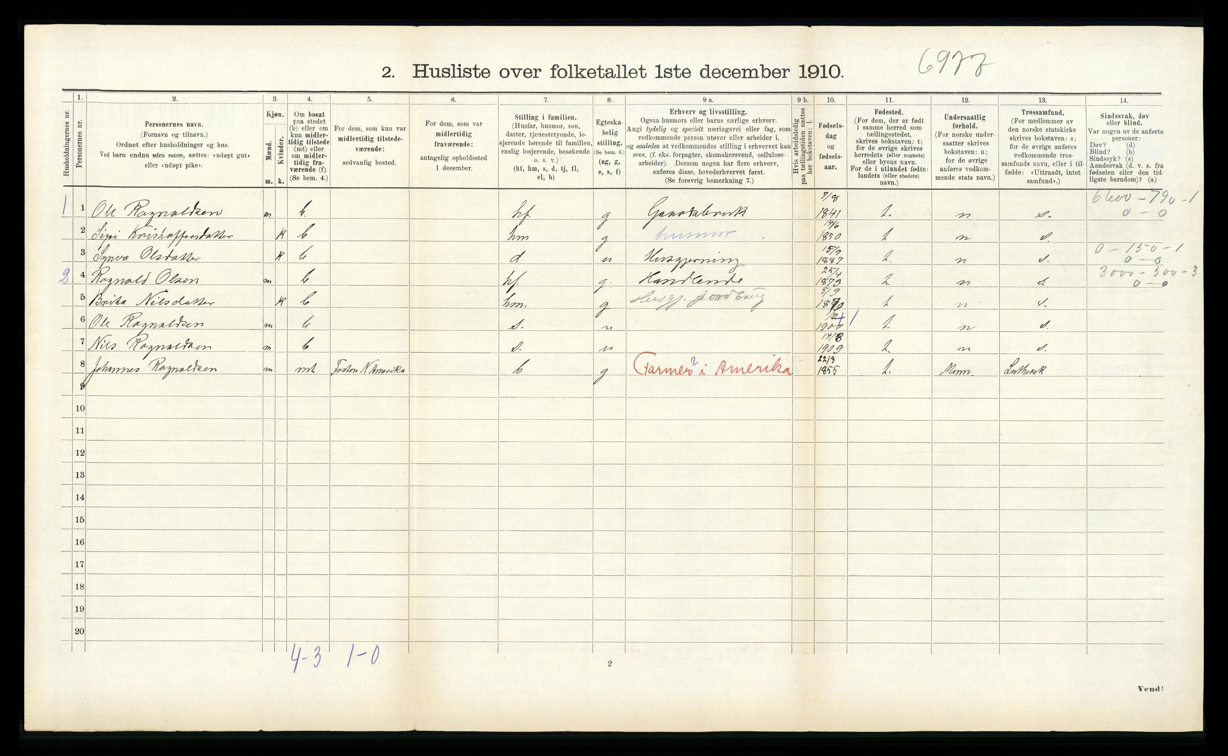 RA, 1910 census for Vik, 1910, p. 338