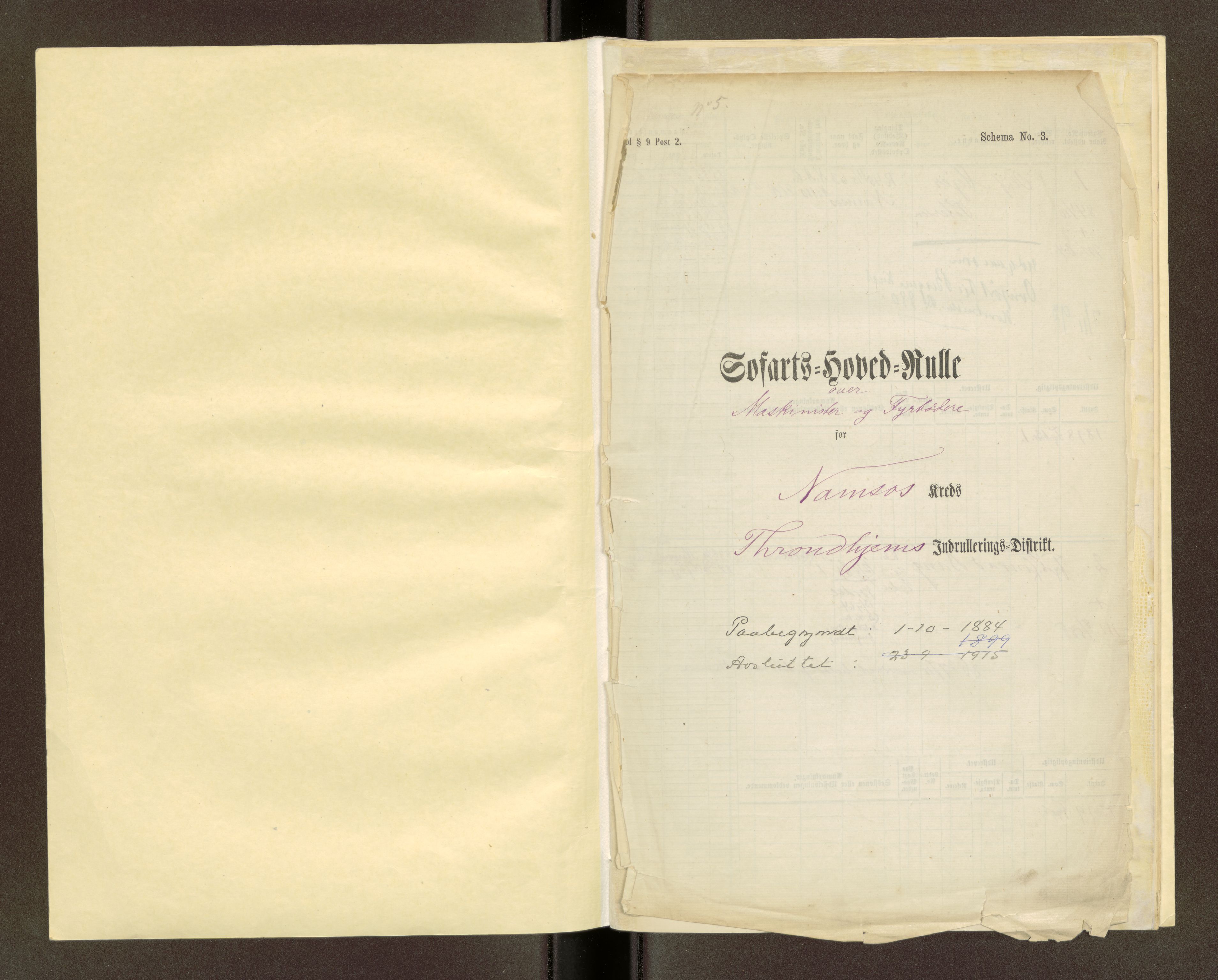 Trondheim sjømannskontor, AV/SAT-A-4709/2/2/2a/L0059: Sjøfartshovedrulle over maskinister og fyrbøtere. Patent 1-15, 1884-1915