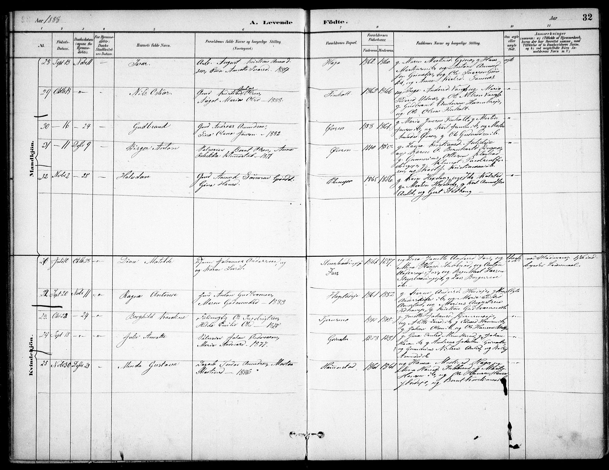 Nes prestekontor Kirkebøker, SAO/A-10410/F/Fc/L0002: Parish register (official) no. IIi 2, 1882-1916, p. 32