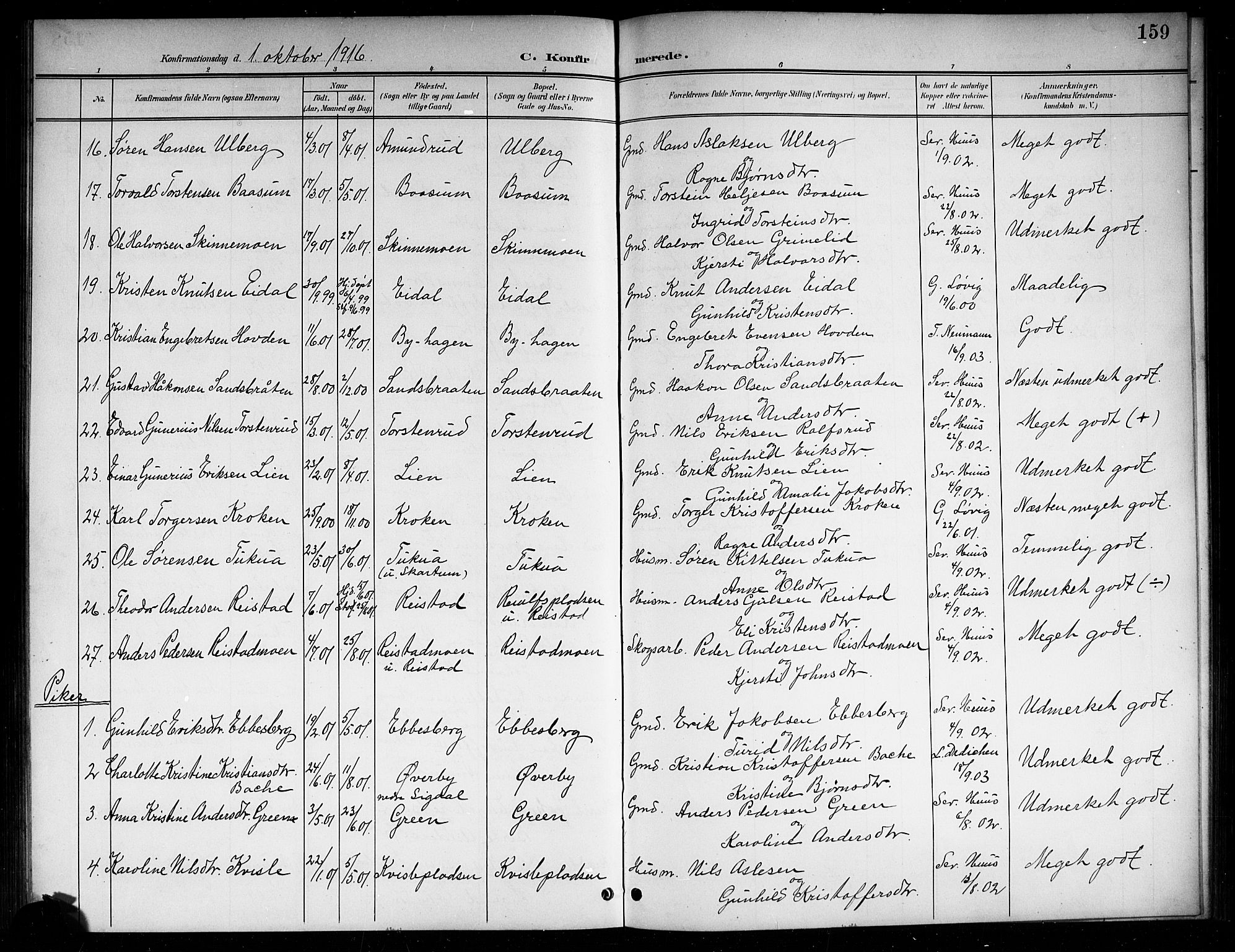 Sigdal kirkebøker, SAKO/A-245/G/Ga/L0006: Parish register (copy) no. I 6, 1901-1916, p. 159