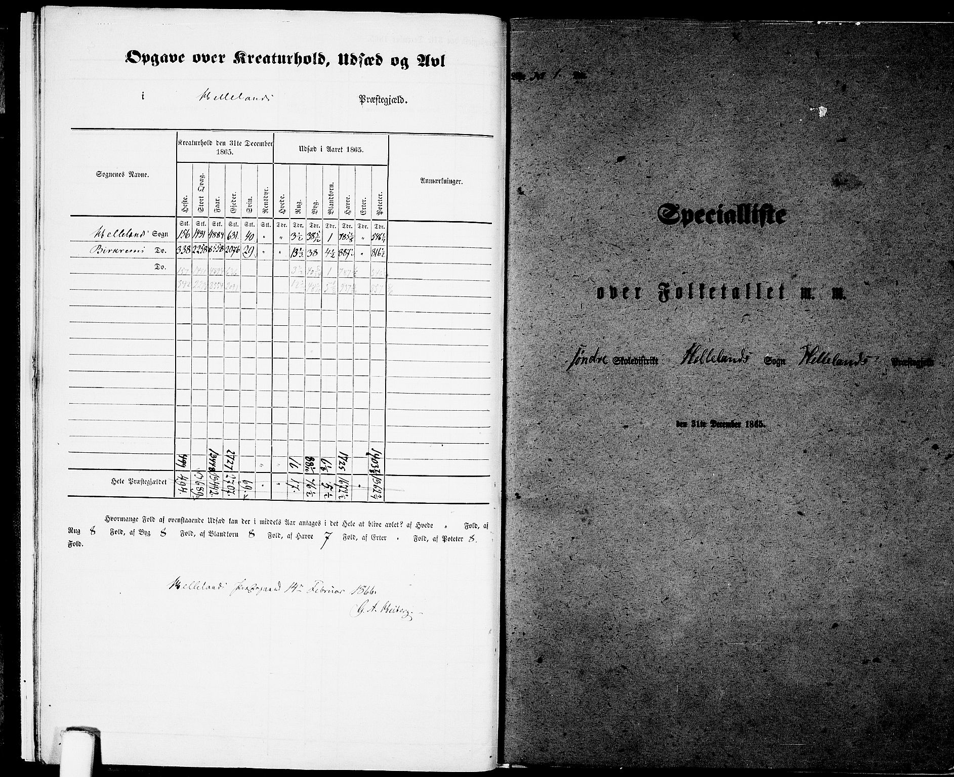 RA, 1865 census for Helleland, 1865, p. 11