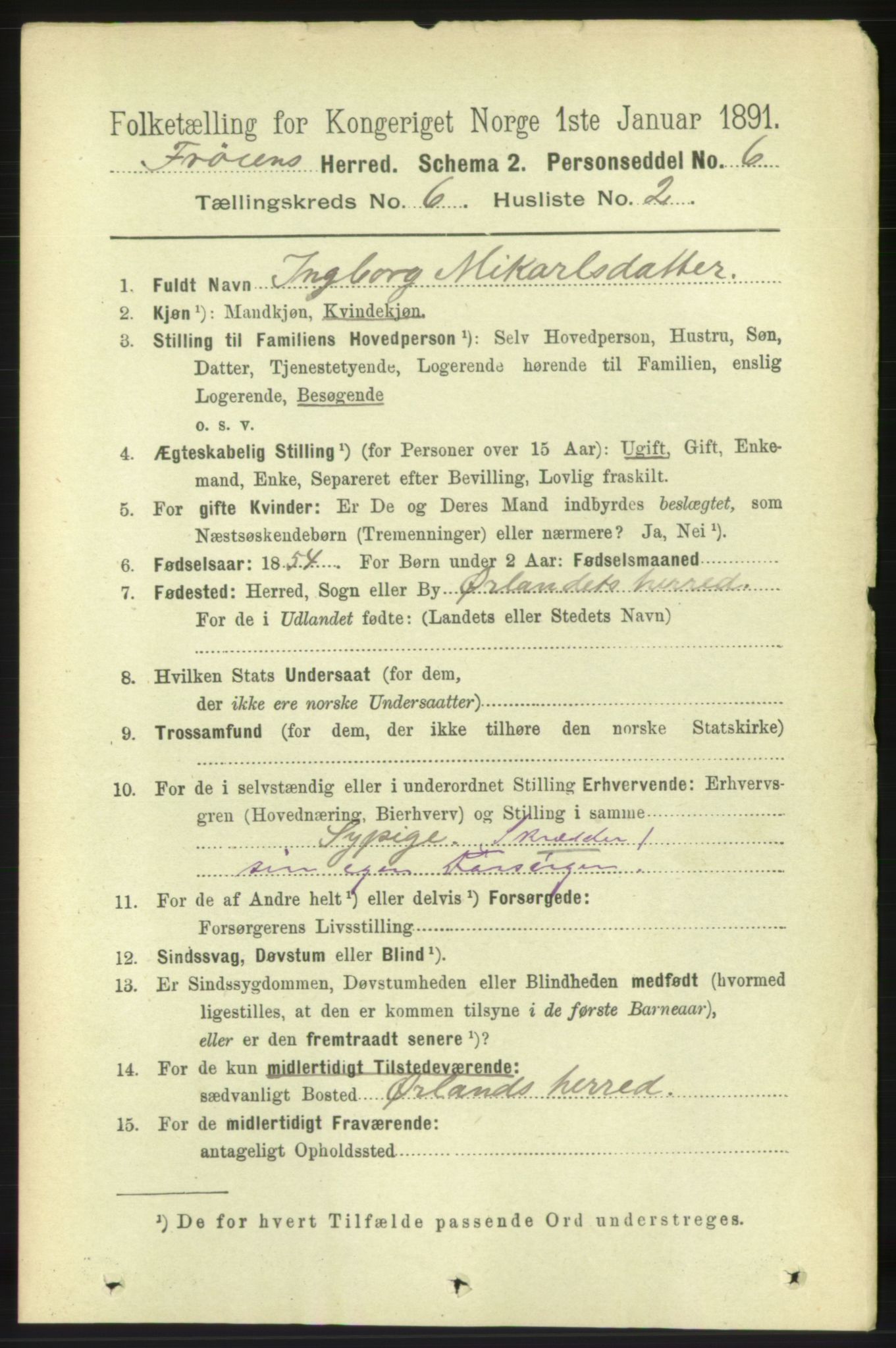 RA, 1891 census for 1619 Frøya, 1891, p. 4184