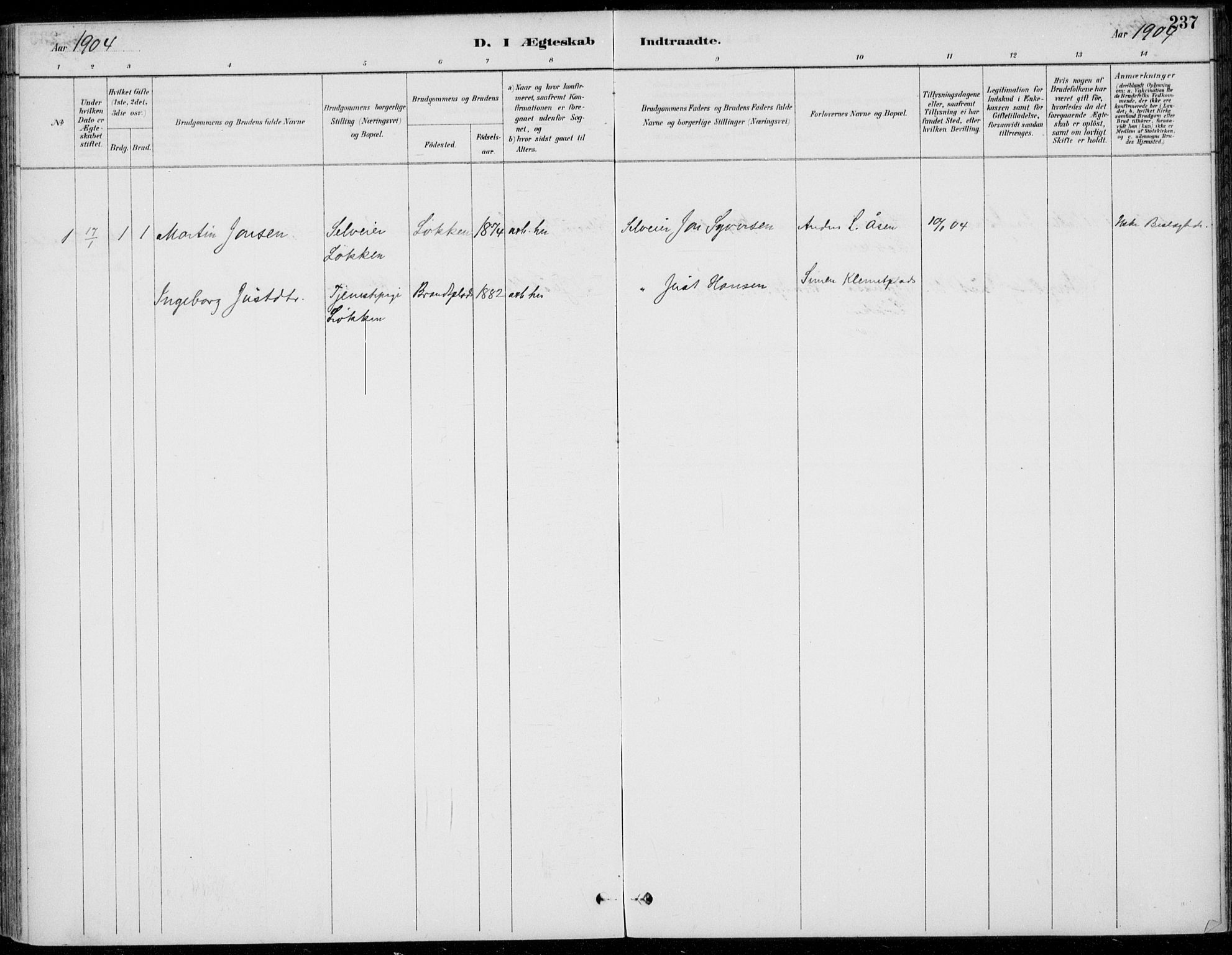 Alvdal prestekontor, SAH/PREST-060/H/Ha/Haa/L0003: Parish register (official) no. 3, 1886-1912, p. 237