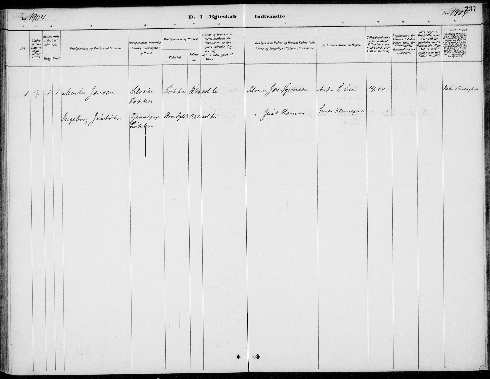 Alvdal prestekontor, AV/SAH-PREST-060/H/Ha/Haa/L0003: Parish register (official) no. 3, 1886-1912, p. 237