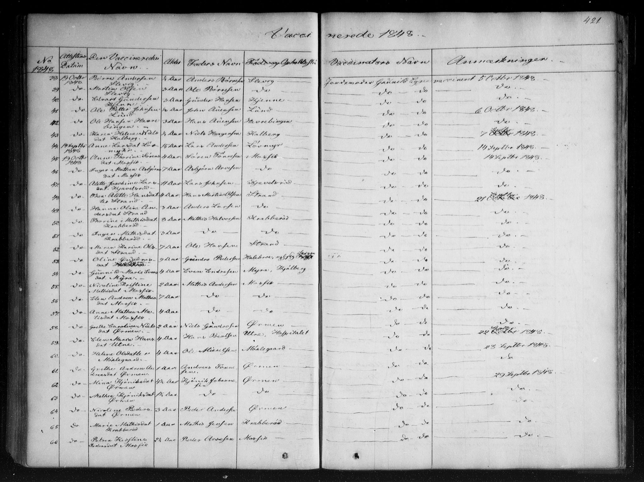 Onsøy prestekontor Kirkebøker, SAO/A-10914/F/Fa/L0003: Parish register (official) no. I 3, 1841-1860, p. 421