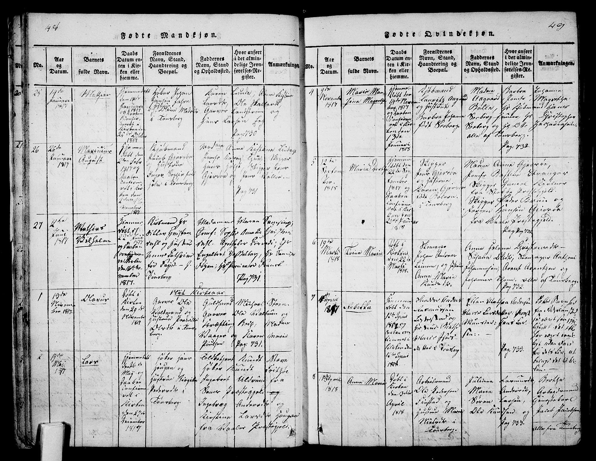 Tønsberg kirkebøker, AV/SAKO-A-330/F/Fa/L0004: Parish register (official) no. I 4, 1813-1826, p. 48-49